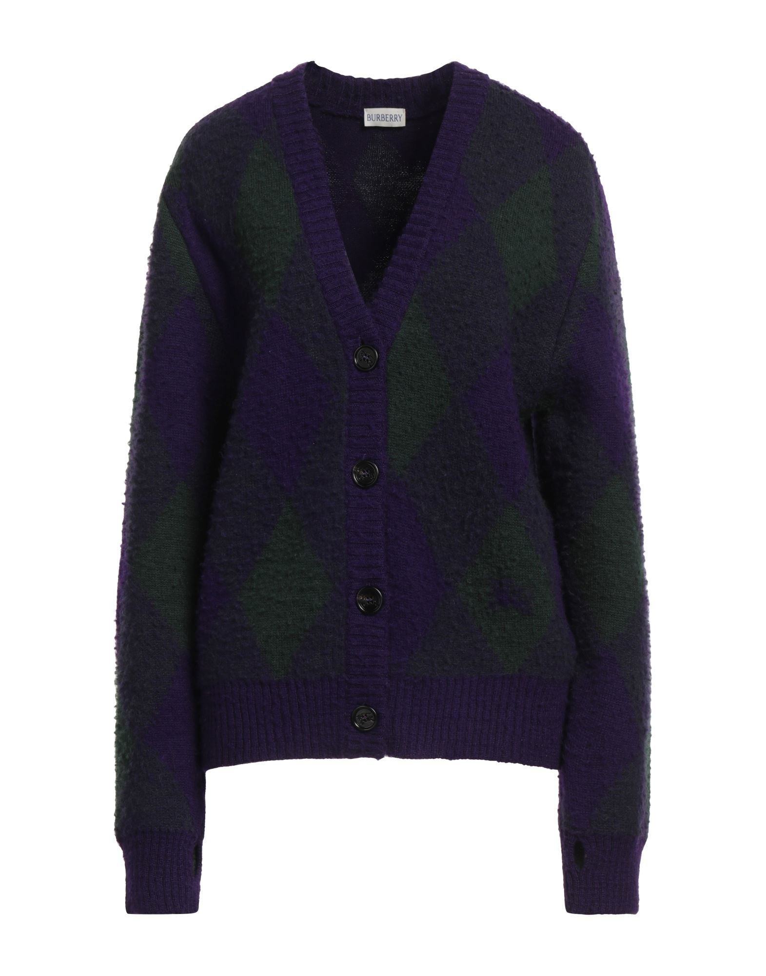 니트 소재, 부클레, 라이트웨이트 니트, 오픈 백, 장식 부착 없음, 타탄체크, 롱 슬리브, 버튼 여밈, 포켓 없음, 드라이클리닝, 건조기 사용불가, 표백 금지. 이미지