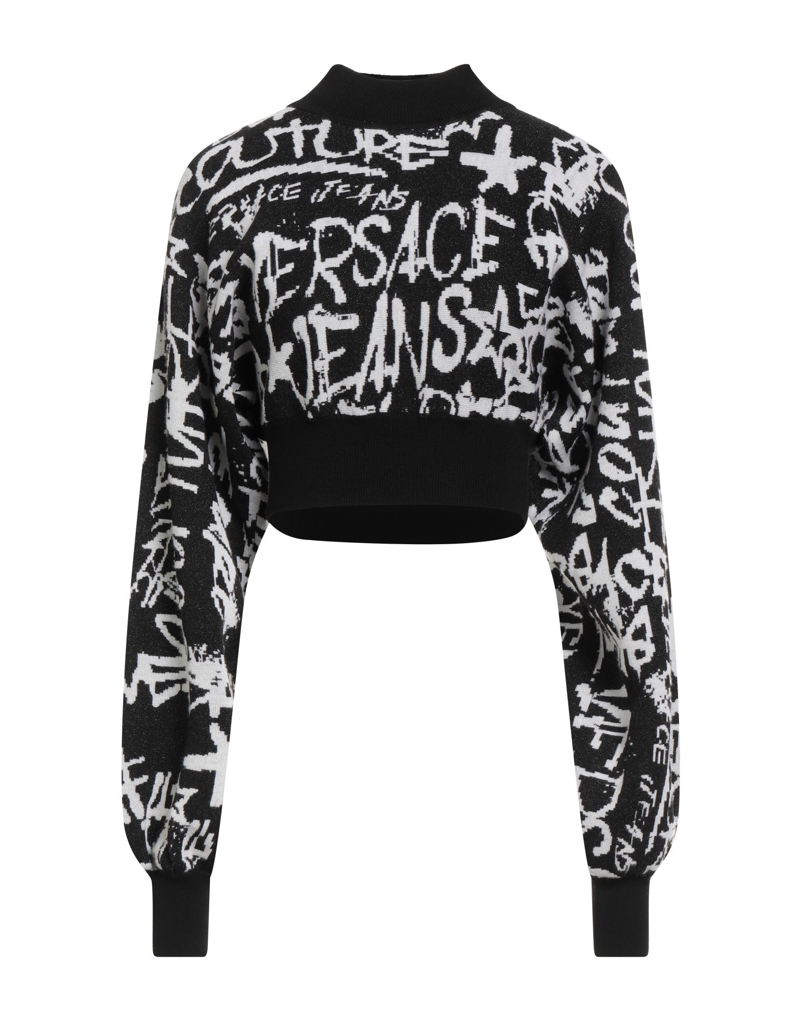 자카드 니트, 라이트웨이트 니트, 메탈릭 효과, 브랜드 로고, 로고 디자인, 터틀넥, 롱 슬리브, 손세탁 또는 드라이클리닝, 표백 금지, 건조기 사용불가. 이미지