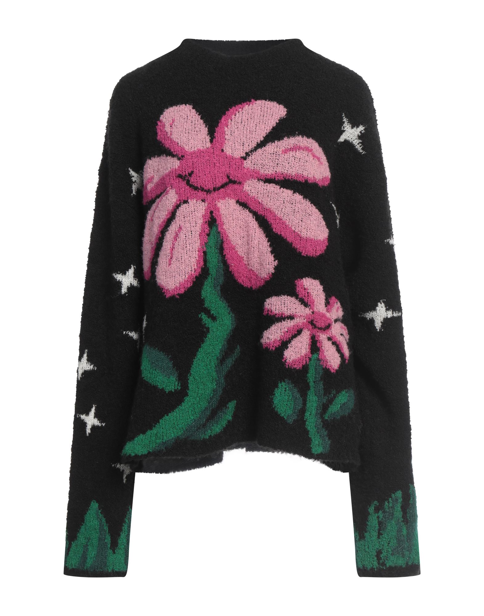 부클레, 멀티컬러 패턴, 자수 장식, 크루넥, 롱 슬리브, 손세탁 또는 드라이클리닝, 표백 금지, 건조기 사용불가. 이미지