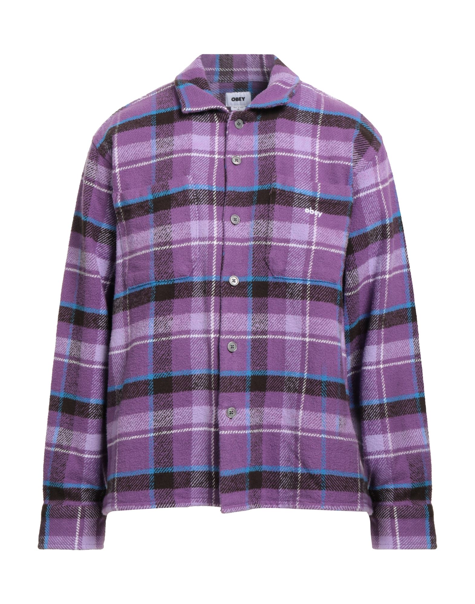 셔츠 자켓, 플란넬, 프린스 오브 웨일스, 자수 로고 장식, 클래식 칼라, 롱 슬리브, 포켓 2개, 세탁기 세탁 또는 드라이클리닝, 표백 금지, 건조기 사용가능. 이미지