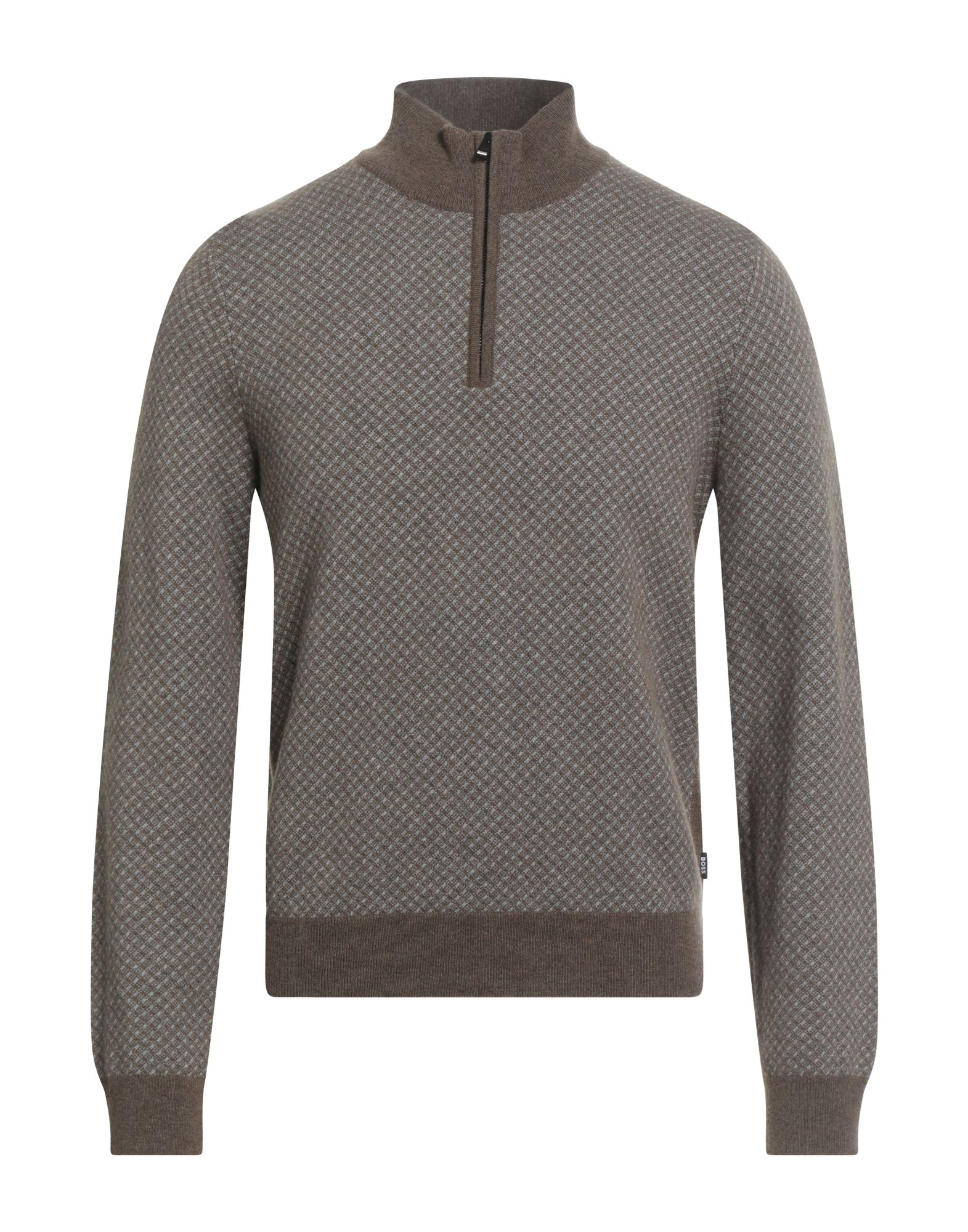 니트 소재, 라이트웨이트 니트, 브랜드 로고, 멜란지, 지퍼 넥, 롱 슬리브, 지퍼 여밈, 세탁기 세탁 또는 드라이클리닝, 표백 금지, 건조기 사용불가. 이미지