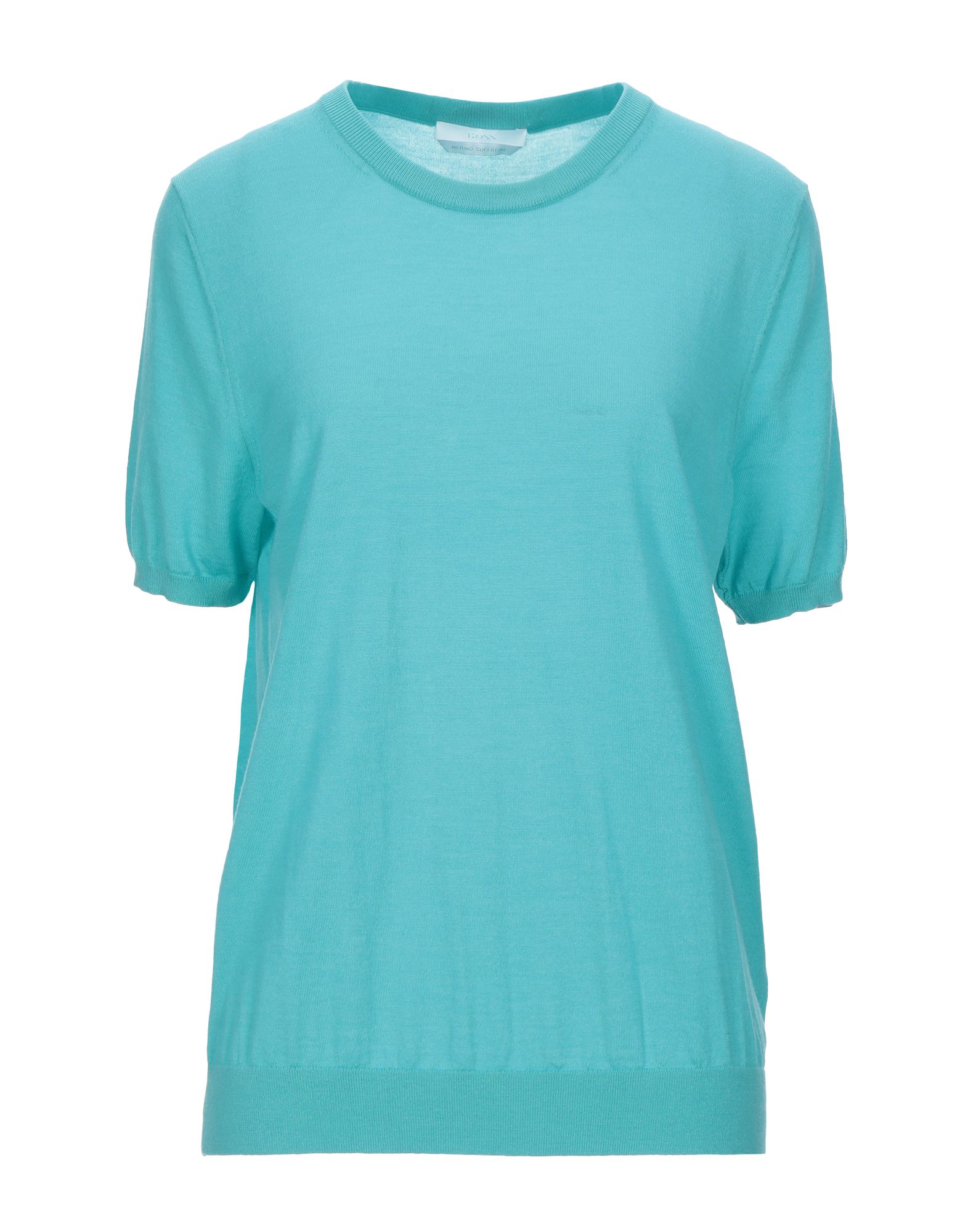 니트 소재, 장식 부착 없음, 라이트웨이트 니트, 라운드 네크라인, 솔리드 컬러, 쇼트 슬리브, 포켓 없음. 이미지