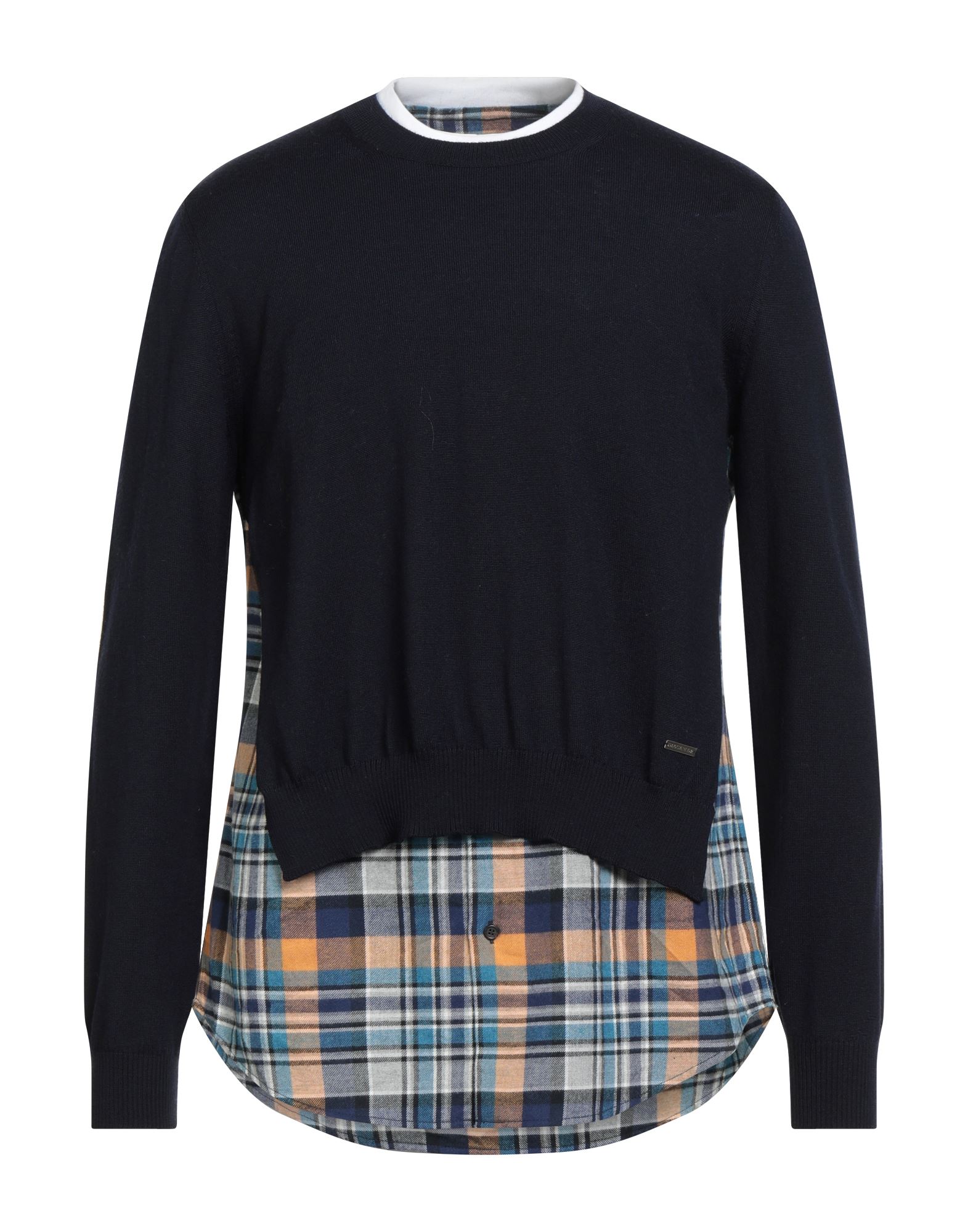 평직, 니트 소재, 라이트웨이트 니트, 브랜드 로고, 투톤 패턴, 라운드 네크라인, 롱 슬리브, 포켓 없음, 라지 핏. 이미지