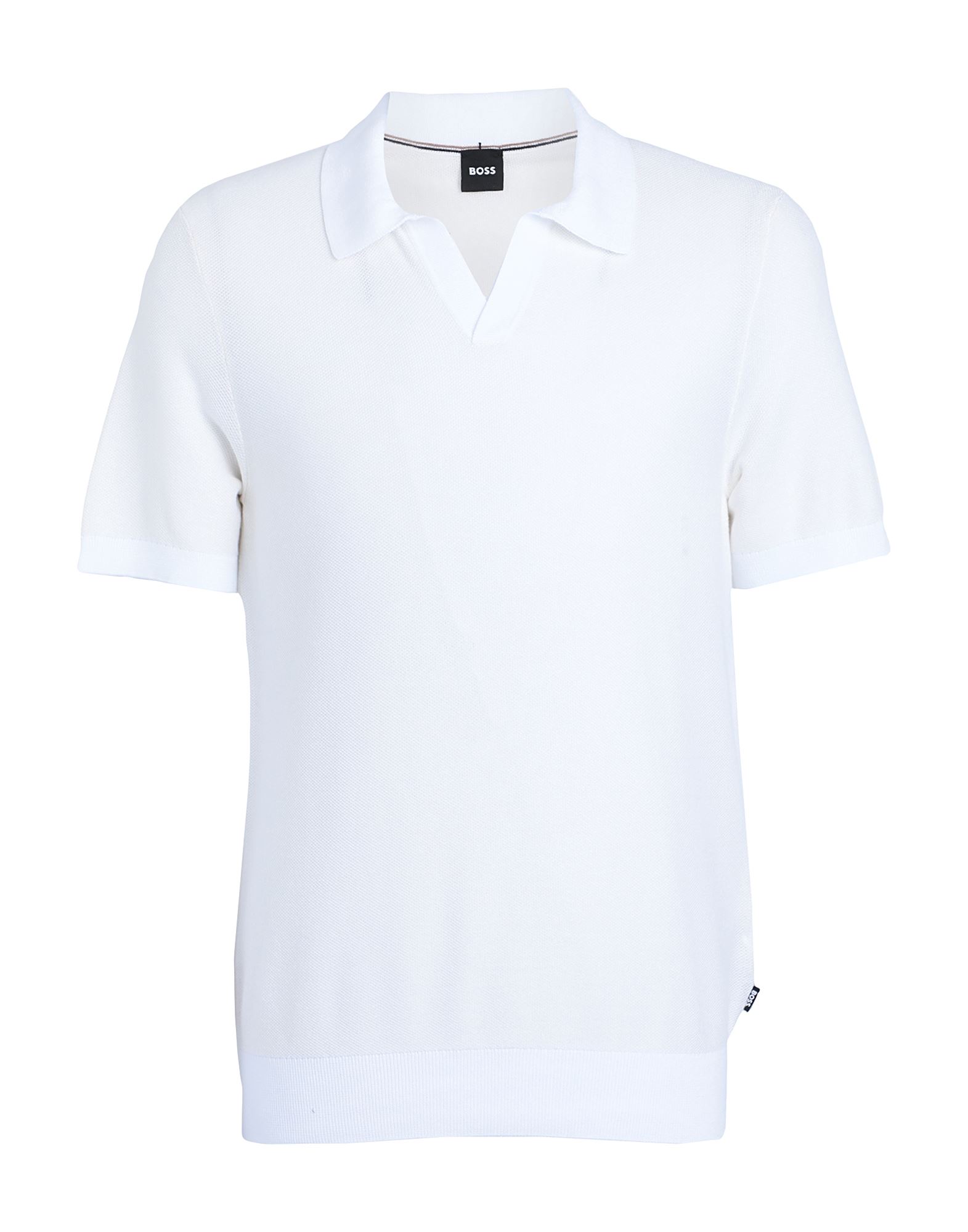 니트 소재, 라이트웨이트 니트, 브랜드 로고, 솔리드 컬러, 폴로 칼라, 쇼트 슬리브, 세탁기 세탁 또는 드라이클리닝, 표백 금지, 건조기 사용불가. 이미지