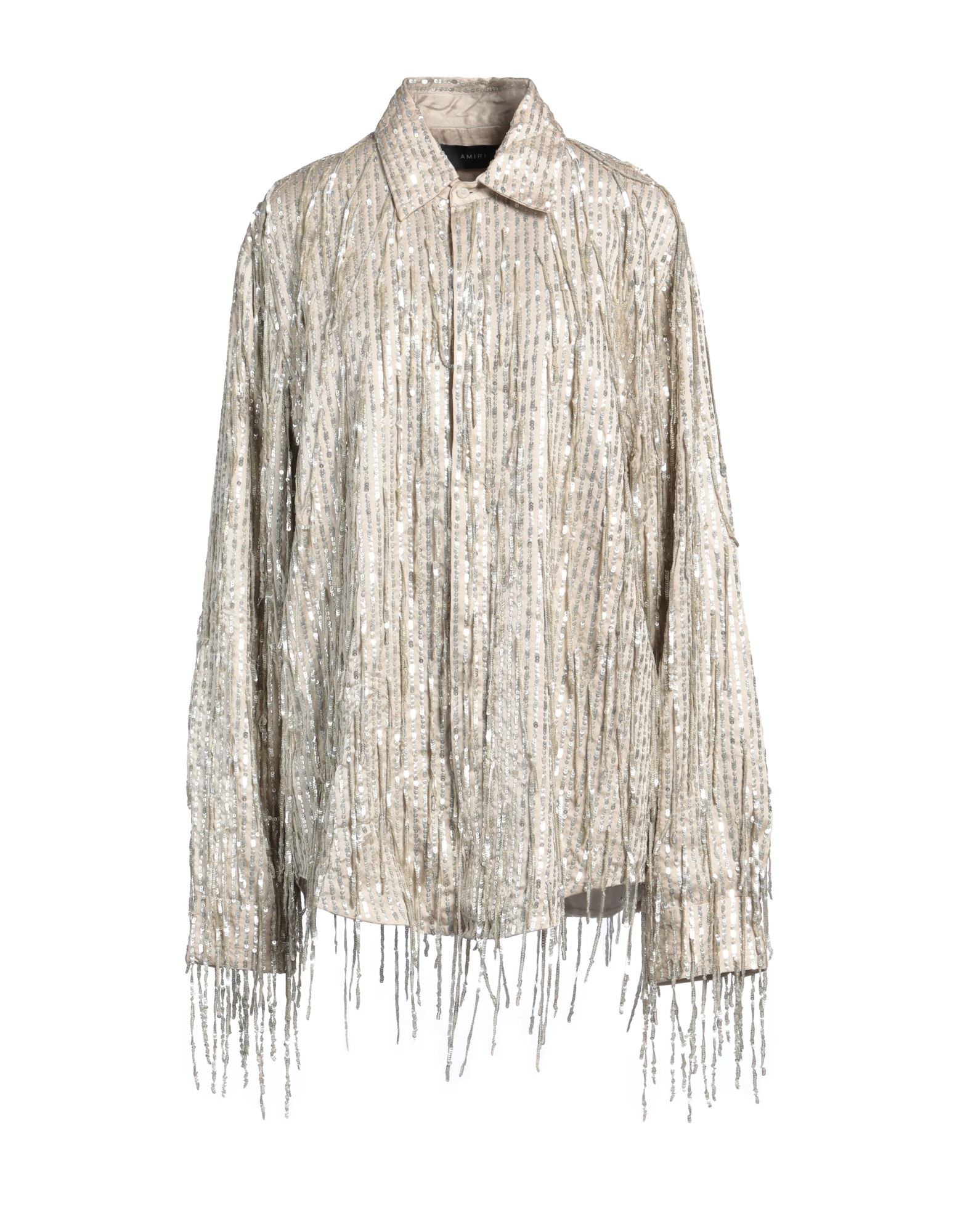 셔츠, 새틴, 시퀸, 프린지, 장식 디테일 솔리드 컬러, 클래식 칼라, 롱 슬리브, 안감있음, 버튼 여밈, 포켓 없음, 드라이클리닝, 표백 금지, 건조기 사용불가. 이미지