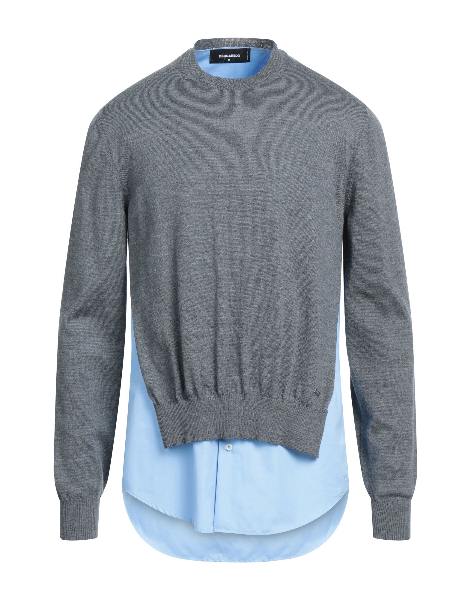 니트 소재, 라이트웨이트 니트, 브랜드 로고, 투톤 패턴, 크루넥, 롱 슬리브, 손세탁, 표백 금지, 건조기 사용불가, 이 브랜드는 사이즈가 크게 나옵니다. 이미지