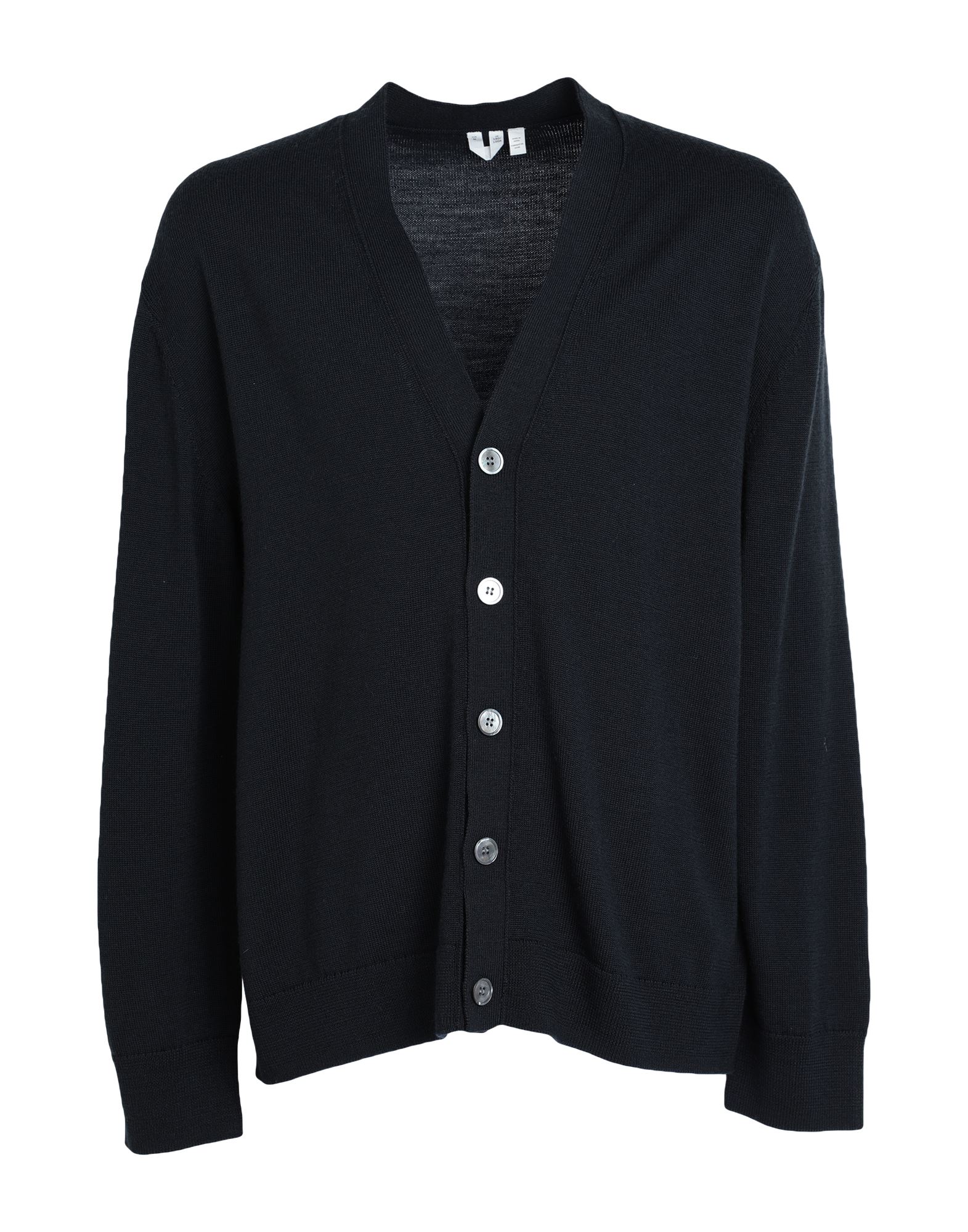 울, 라이트웨이트 니트, 장식 부착 없음, 솔리드 컬러, v 네크라인, 롱 슬리브, 버튼 여밈, 포켓 없음, 동물성 비섬유 자재 함유, 이 아이템에는 동물복지를 중시하는 농장에서 공급된 울이 포함되어 있습니다.. 이미지