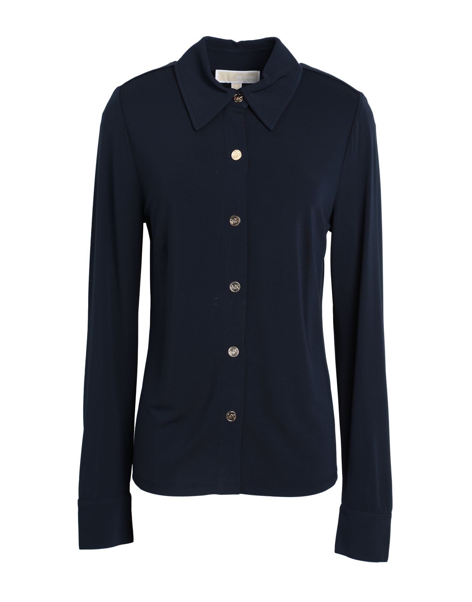 셔츠, 저지, 솔리드 컬러, 브랜드 로고, 클래식 칼라, 롱 슬리브, 스냅버튼 커프스, 스냅버튼 여밈, 스트레치. 이미지