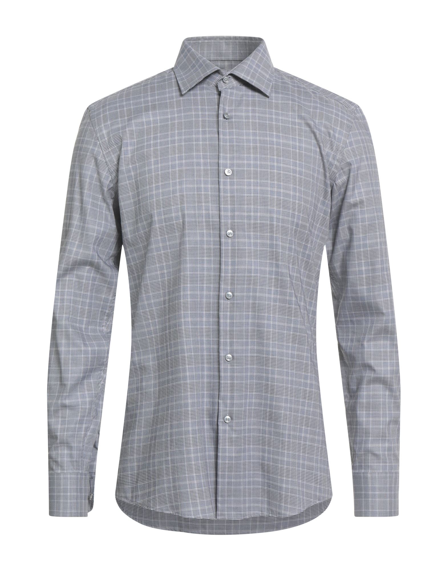 슬림 셔츠, 우븐, 프린스 오브 웨일스, 장식 부착 없음, 클래식 칼라, 롱 슬리브, 버튼 여밈, 세탁기 세탁 또는 드라이클리닝, 표백 금지, 건조기 사용불가. 이미지