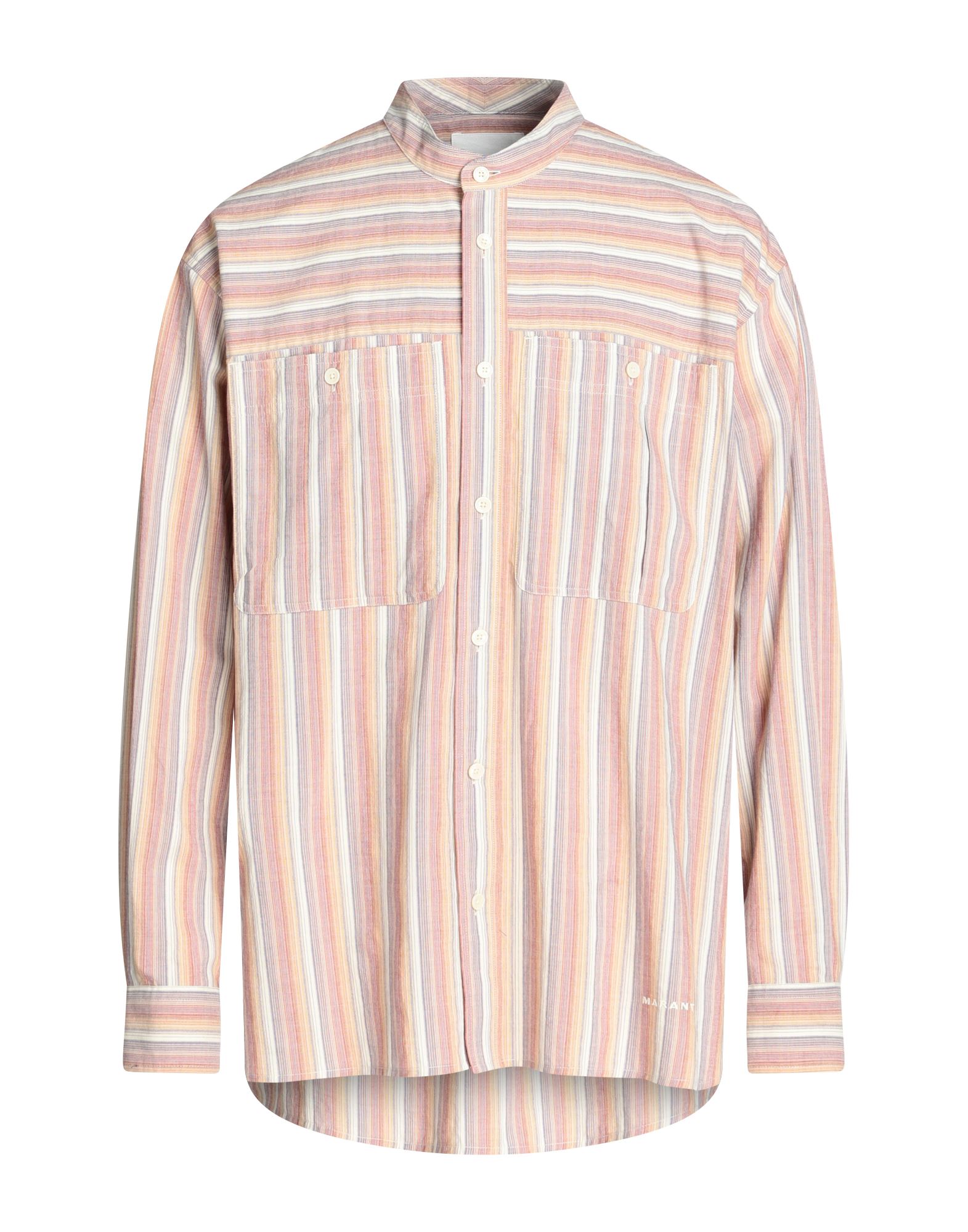 우븐, 브랜드 로고, 스트라이프, 스탠드 칼라, 롱 슬리브, 버튼 커프스, 버튼 여밈, 더블 포켓, 버튼 포켓, 사이드 슬릿 헴라인, 레귤러 셔츠. 이미지