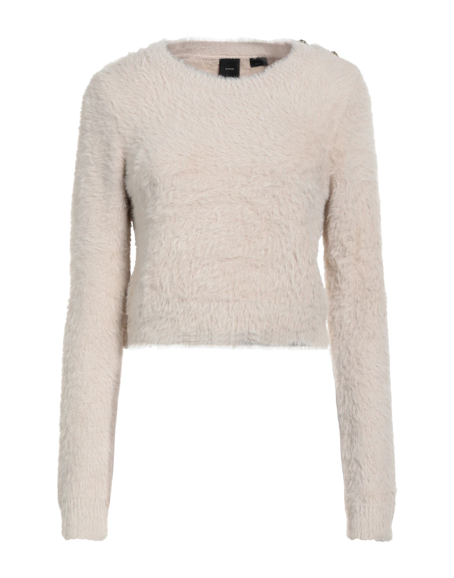 벨루어, 라이트웨이트 니트, 브랜드 로고, 솔리드 컬러, 라운드 네크라인, 롱 슬리브, 2 버튼, 포켓 없음. 이미지