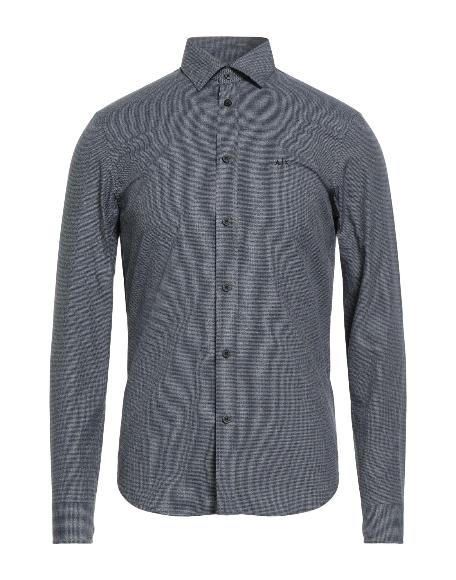 슬림 셔츠, 우븐, 하운드투스, 자수 로고 장식, 클래식 칼라, 롱 슬리브, 버튼 여밈, 세탁기로 세탁, 표백 금지, 건조기 사용불가. 이미지