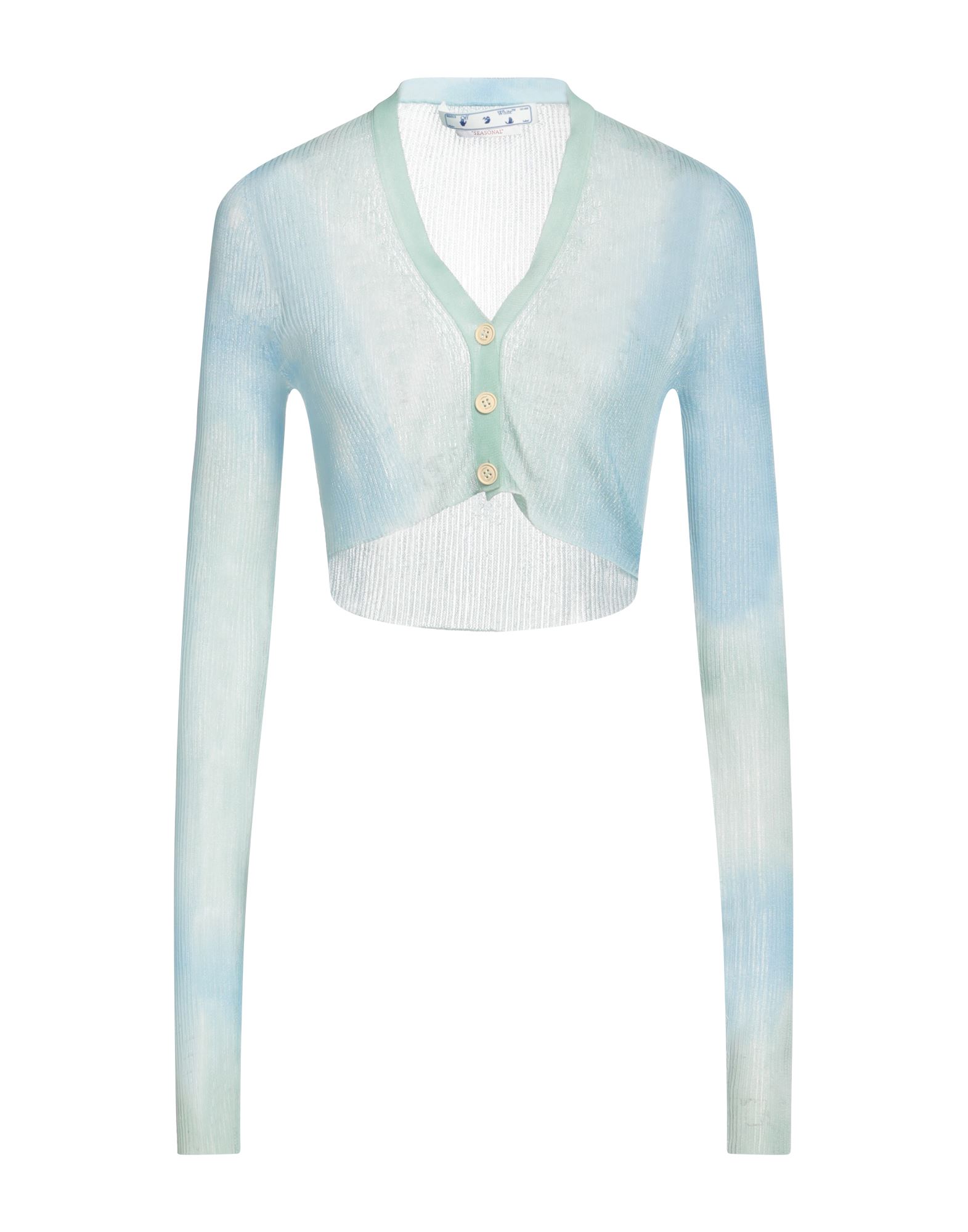 니트 소재, 라이트웨이트 니트, 장식 부착 없음, 투톤 패턴, v 네크라인, 롱 슬리브, 버튼 여밈, 포켓 없음. 이미지