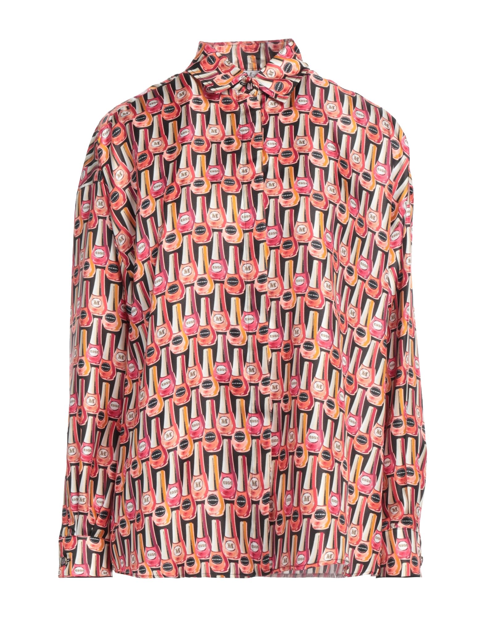 셔츠, 새틴, 멀티컬러 패턴, 브랜드 로고, 클래식 칼라, 롱 슬리브, 드라이클리닝, 표백 금지, 건조기 사용불가. 이미지