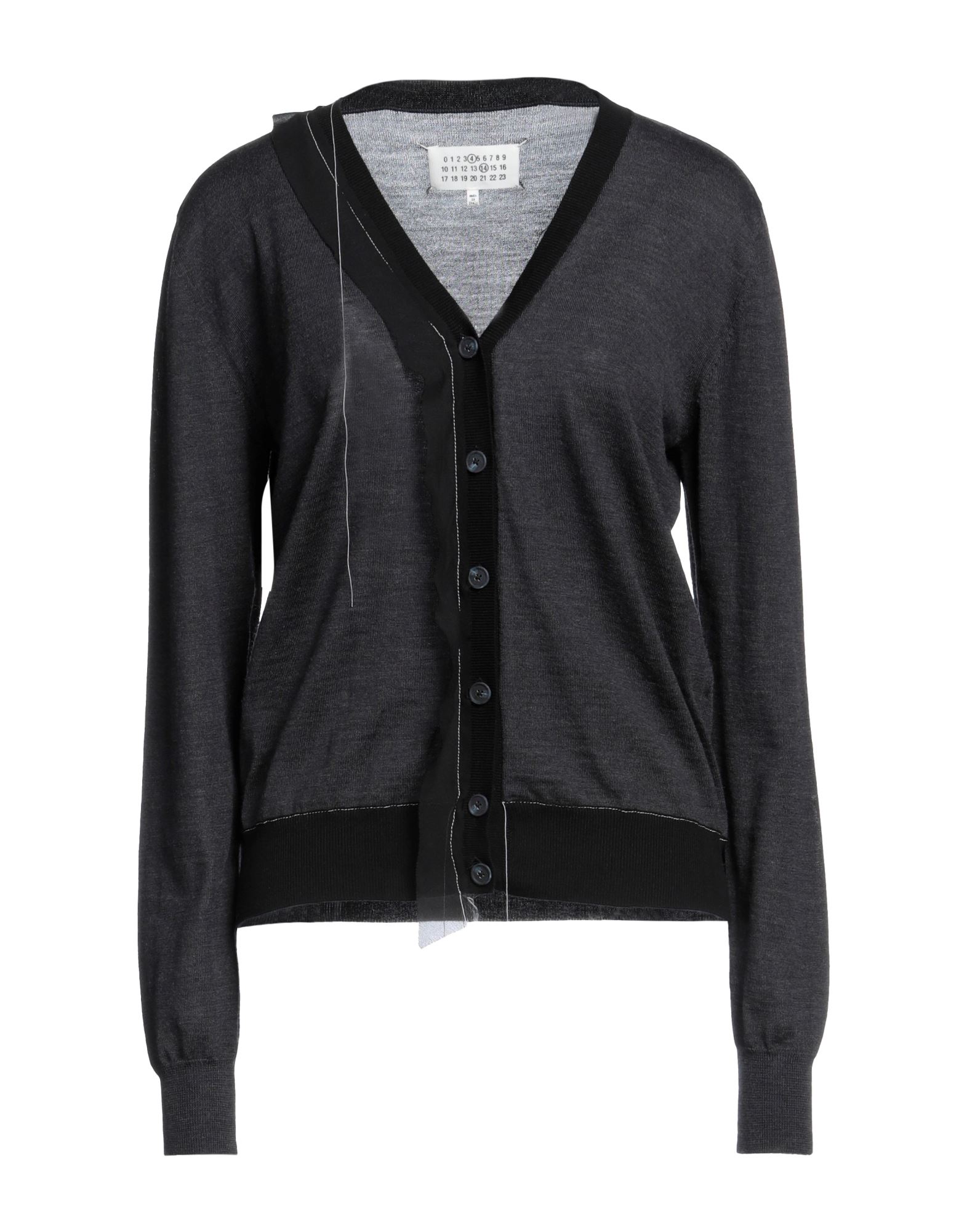 니트 소재, 라이트웨이트 니트, 러플, 투톤 패턴, 롱 슬리브. 이미지