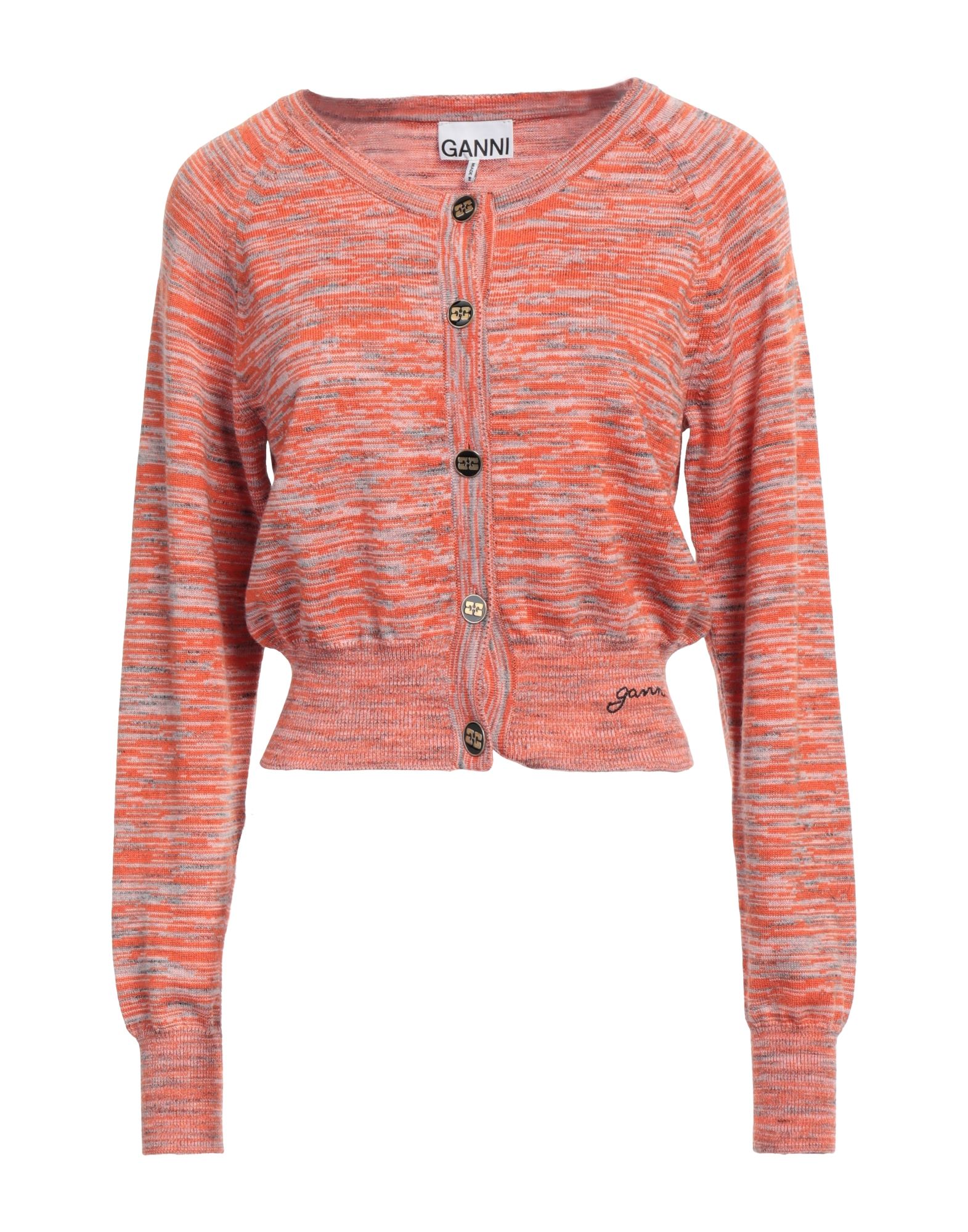 니트 소재, 라이트웨이트 니트, 자수 로고 장식, 멜란지, 롱 슬리브, 버튼 여밈, 포켓 없음, 손세탁 또는 드라이클리닝, 표백 금지, 건조기 사용불가, 이 브랜드는 사이즈가 작게 나옵니다. 이미지