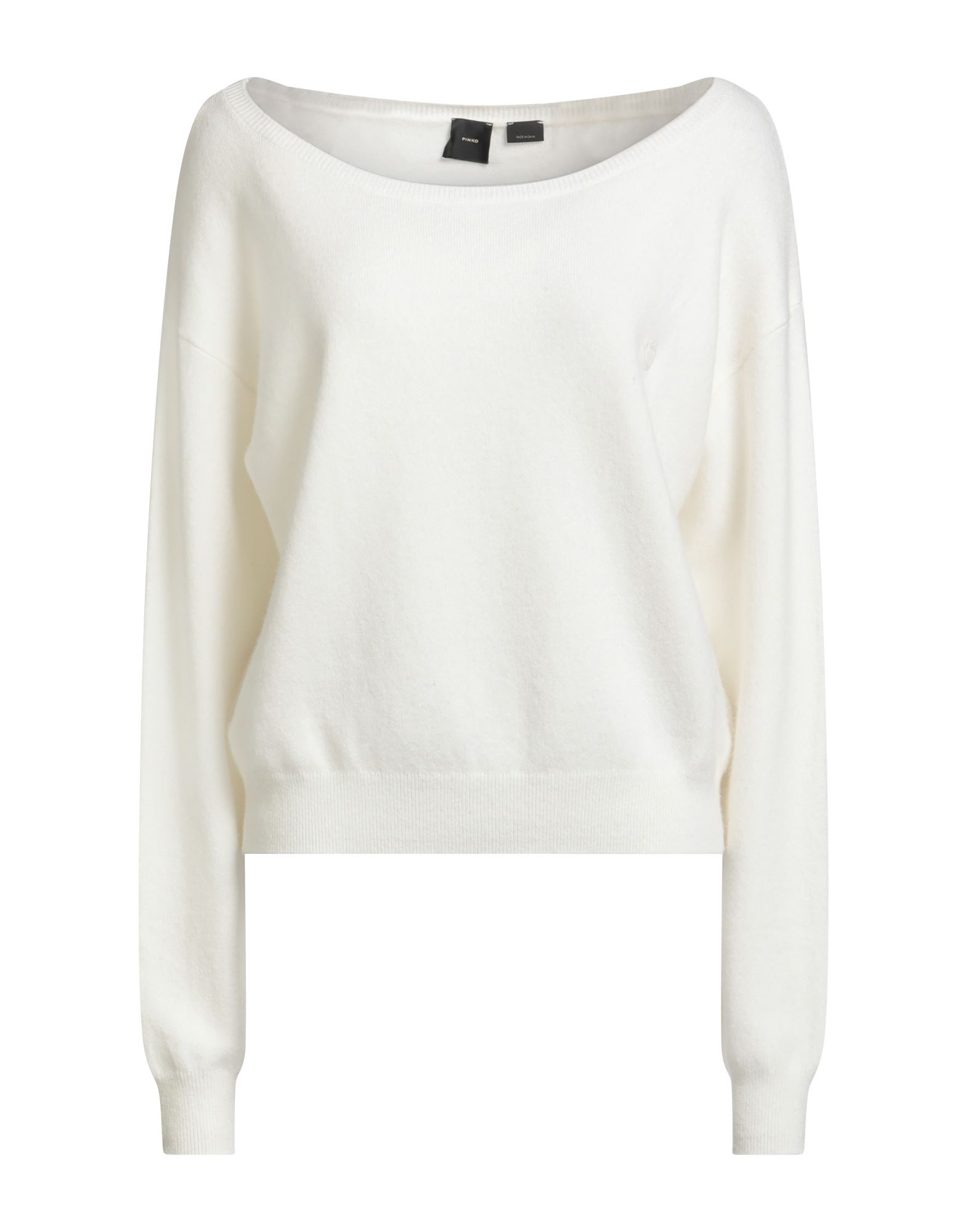 니트 소재, 라이트웨이트 니트, 스트레치 패브릭, 자수 로고 장식, 솔리드 컬러, 보트 네크라인, 롱 슬리브, 세탁기로 세탁, 표백 금지, 건조기 사용불가. 이미지