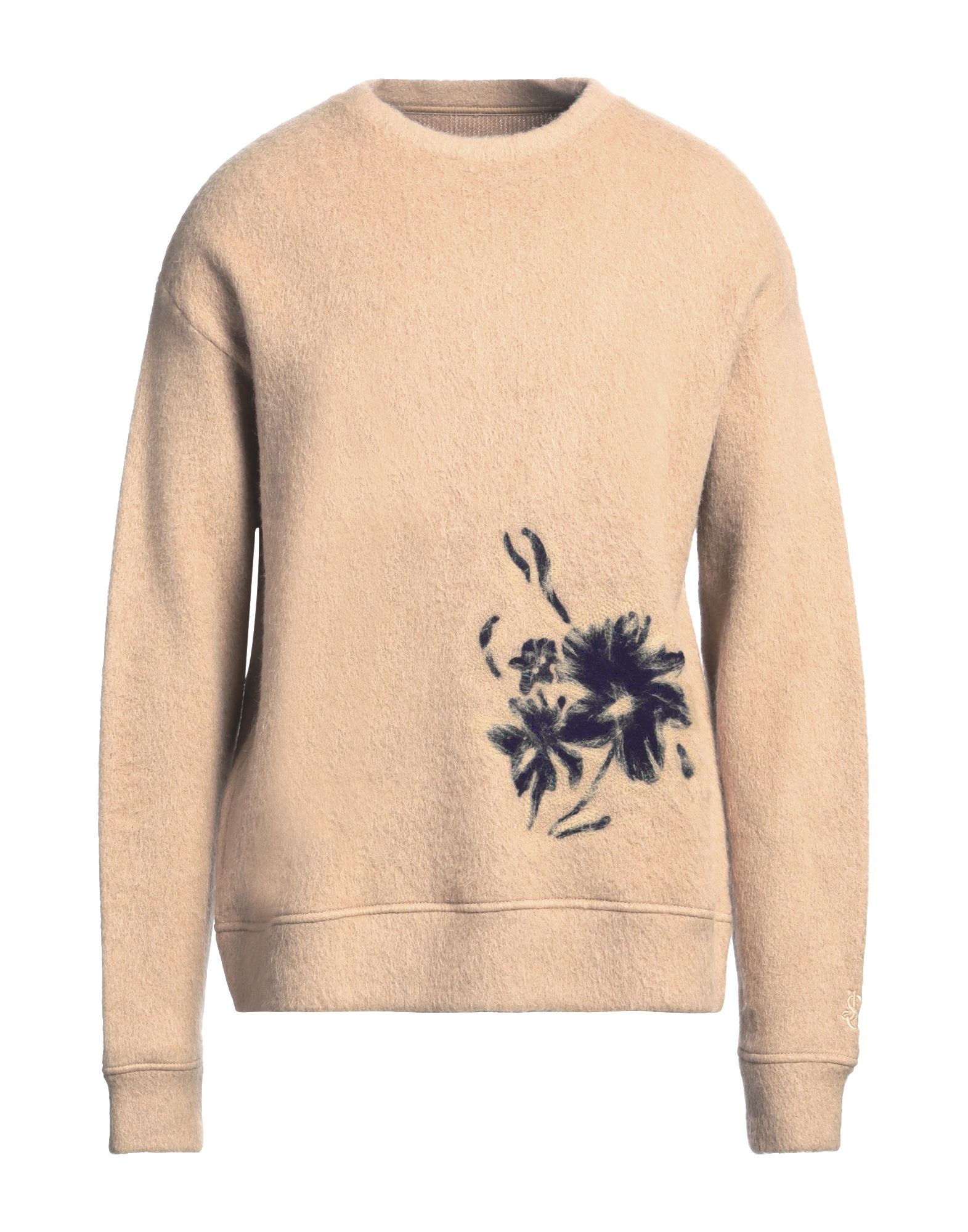 울, 헤비웨이트 니트, 자수 로고 장식, 플로럴 모티브, 크루넥, 롱 슬리브, 드라이클리닝, 건조기 사용불가. 이미지