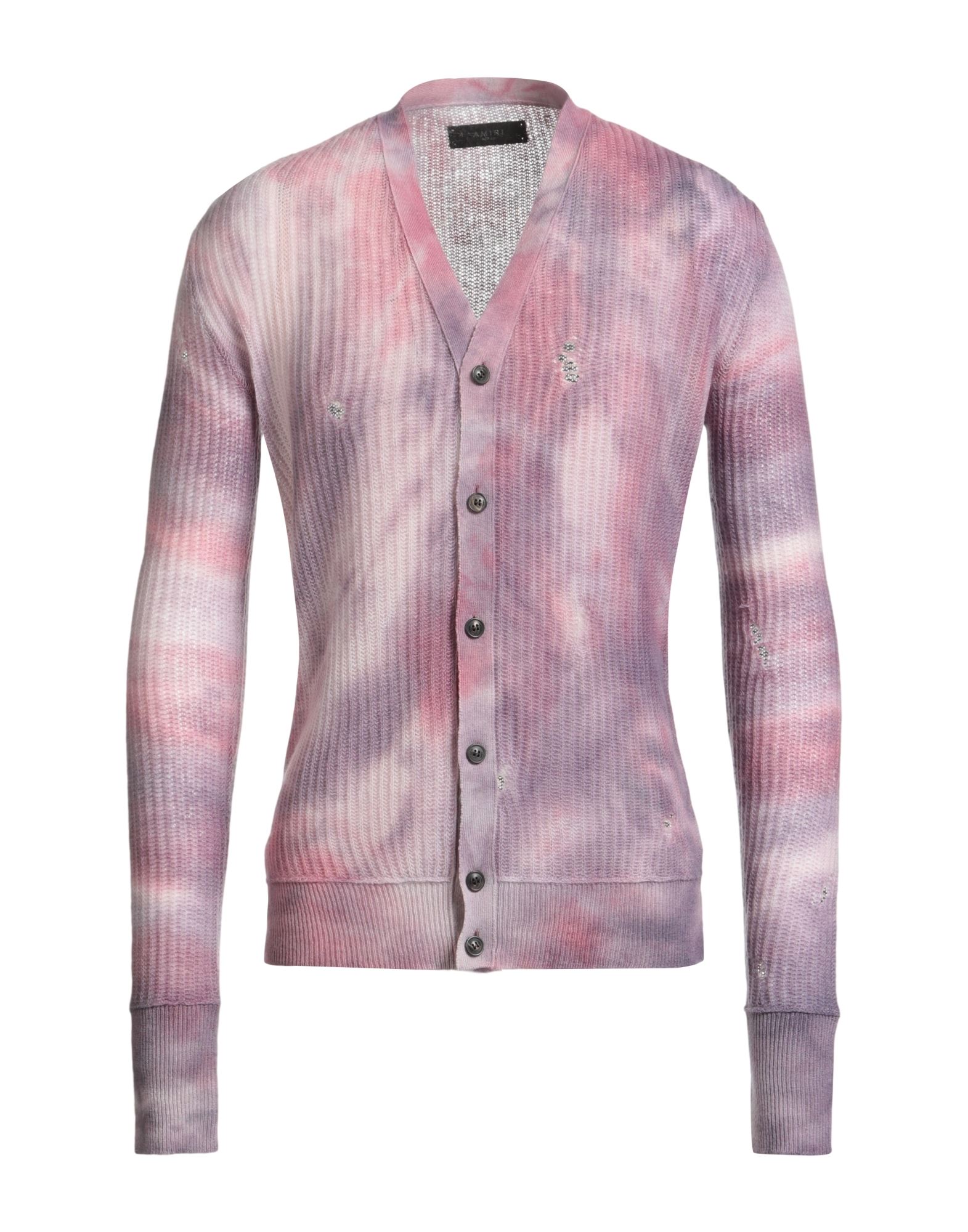 캐시미어, 라이트웨이트 니트, 디스트레스드 효과, 장식 부착 없음, 타이다이, 롱 슬리브, 버튼 여밈, 손세탁, 표백 금지, 건조기 사용가능. 이미지