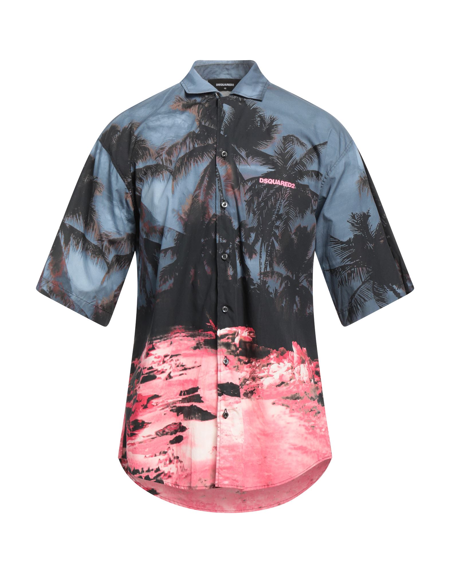 레귤러 셔츠, 우븐, 하와이안 모티브, 브랜드 로고, 클래식 칼라, 쇼트 슬리브, 버튼 여밈, 동물성 비섬유 자재 함유. 이미지