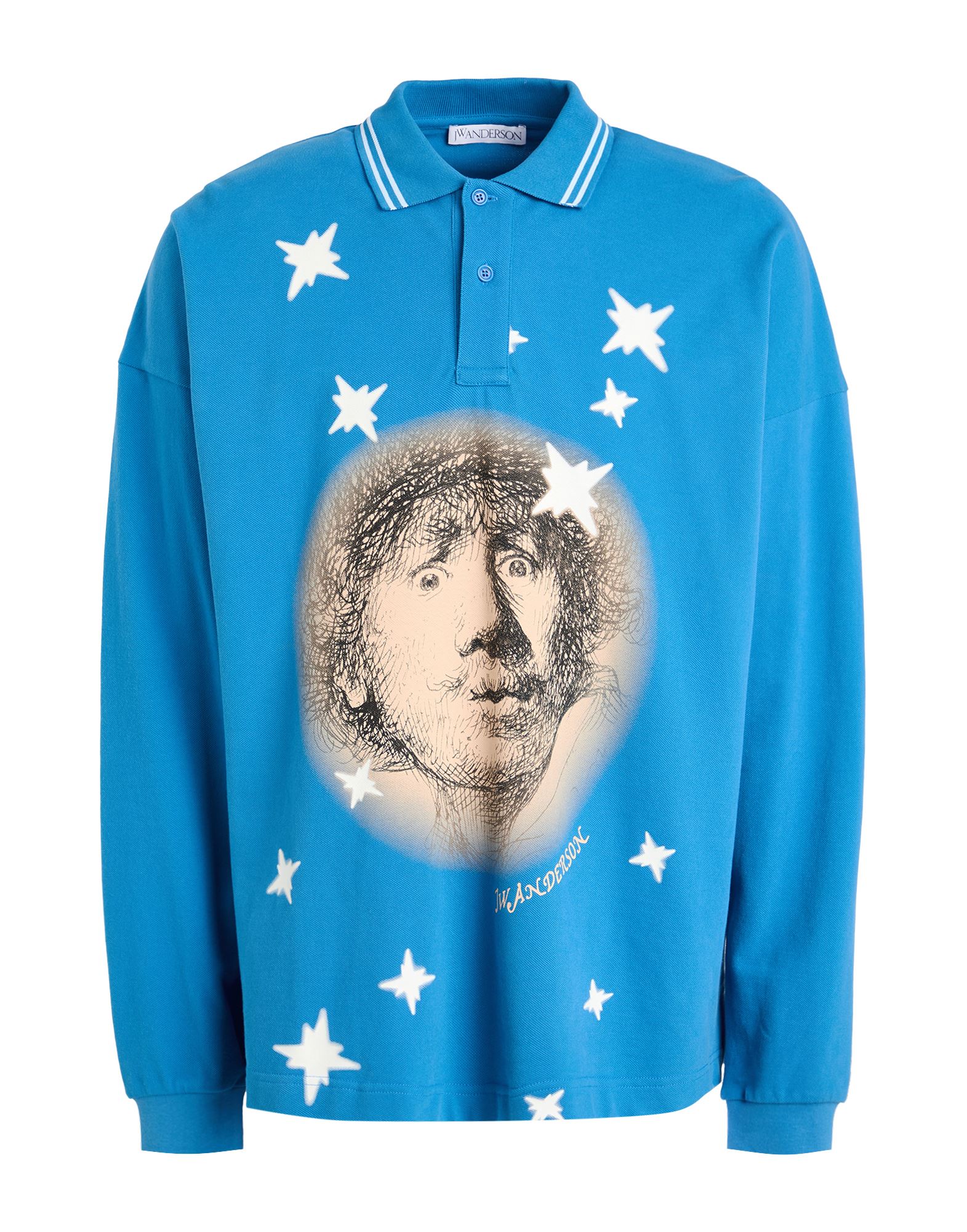 피케, 멀티컬러 패턴, 브랜드 로고, 프린트, 폴로 칼라, 롱 슬리브, 버튼 여밈, 세탁기로 세탁, 표백 금지, 건조기 사용불가. 이미지