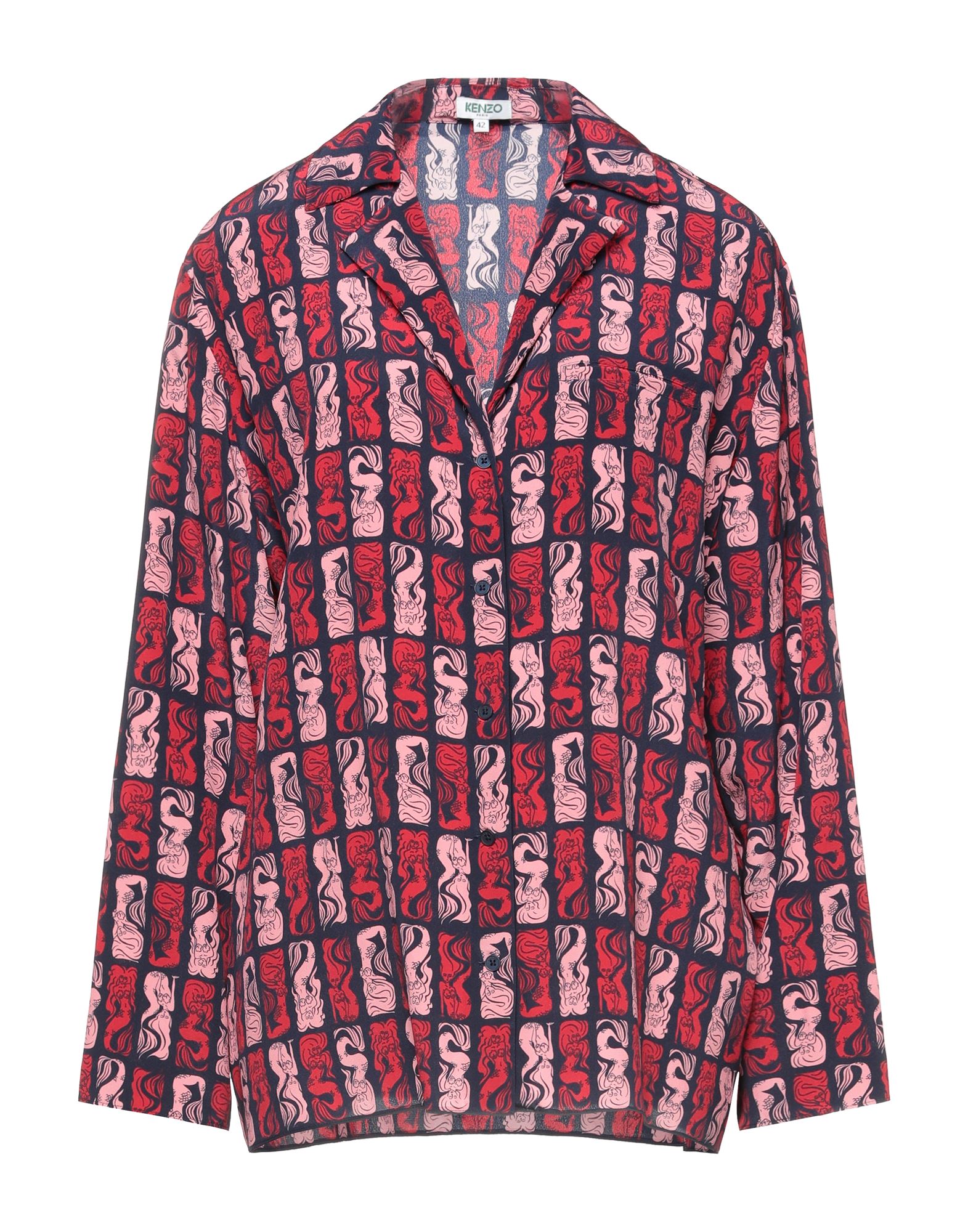 셔츠, 크레이프, 멀티컬러 패턴, 장식 부착 없음, 라펠, 롱 슬리브, 버튼 여밈, 손세탁 또는 드라이클리닝, 건조기 사용불가. 이미지