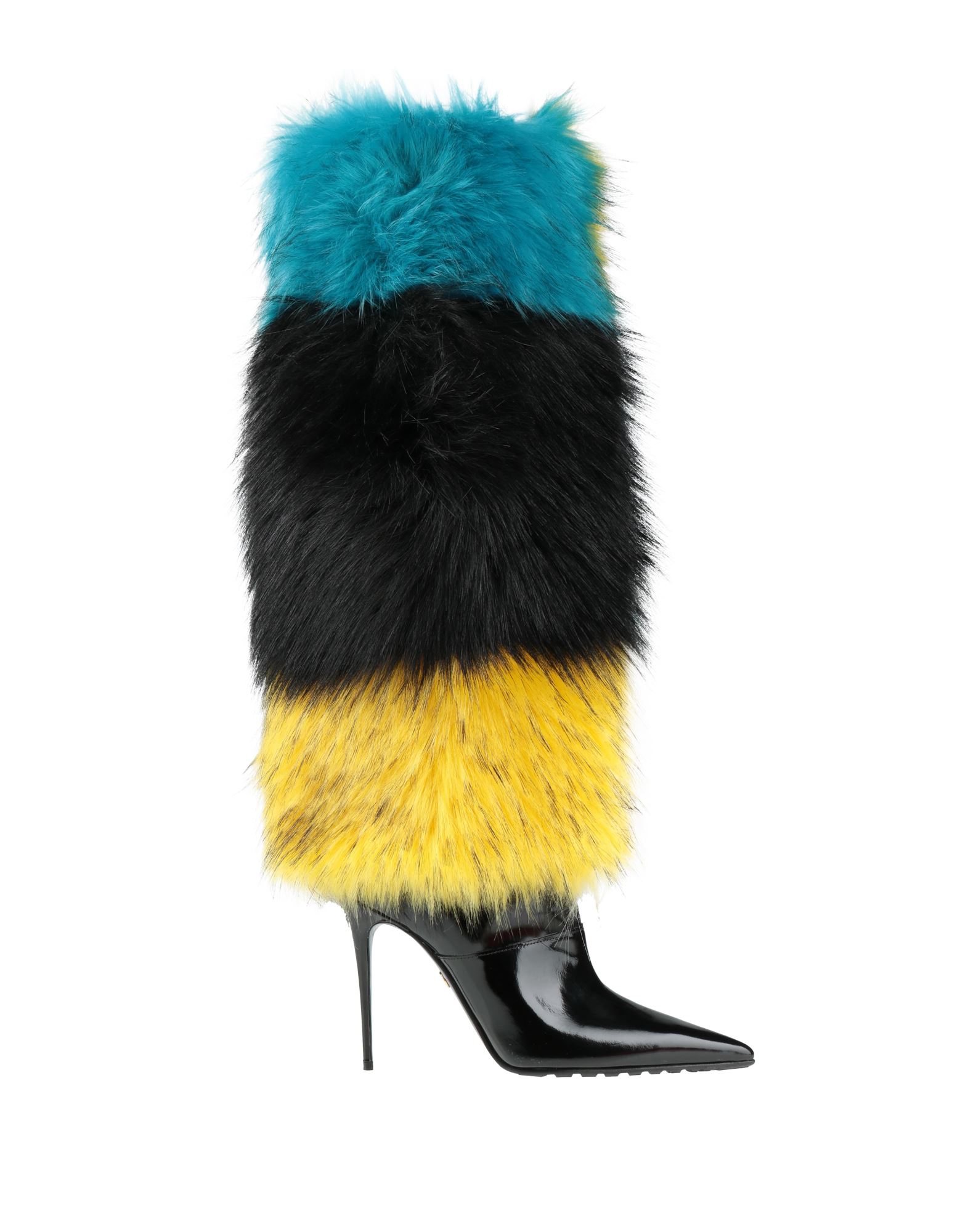 패딩 부츠, 유광 가죽, 인조모피, 멀티컬러 패턴, 장식 부착 없음, 가죽 소재의 내부, 포인티드/테이퍼드 토, 핀 힐, 가죽/고무 밑창, 동물성 비섬유 자재 함유. 이미지