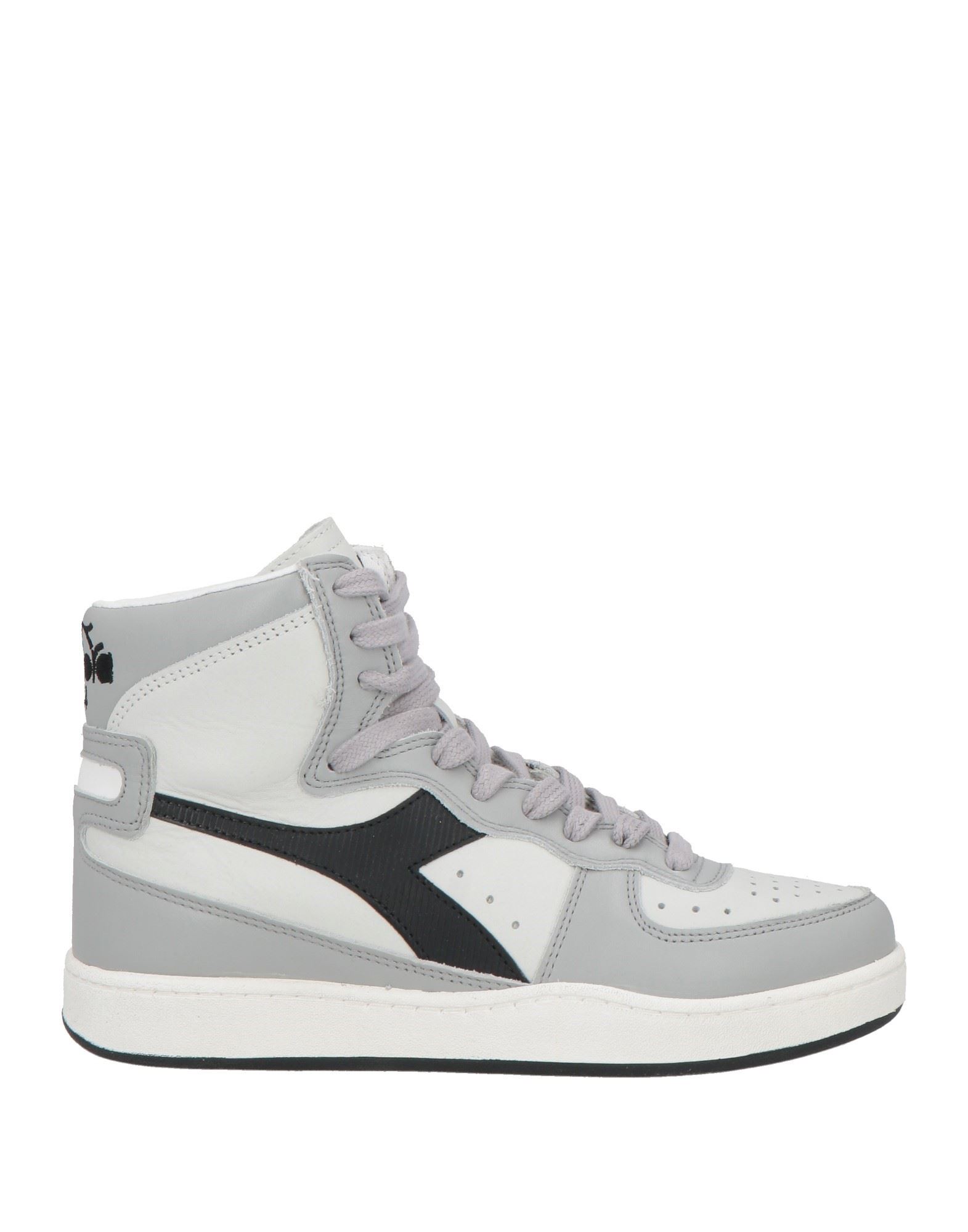 가죽, 브랜드 로고, 투톤 패턴, 가죽 소재의 내부, 레이스업 여밈, 라운드 토, 힐 없음, 미끄럼방지 고무 밑창, 동물성 비섬유 자재 함유, 하이탑 스니커즈 & 스포츠 슈즈. 이미지