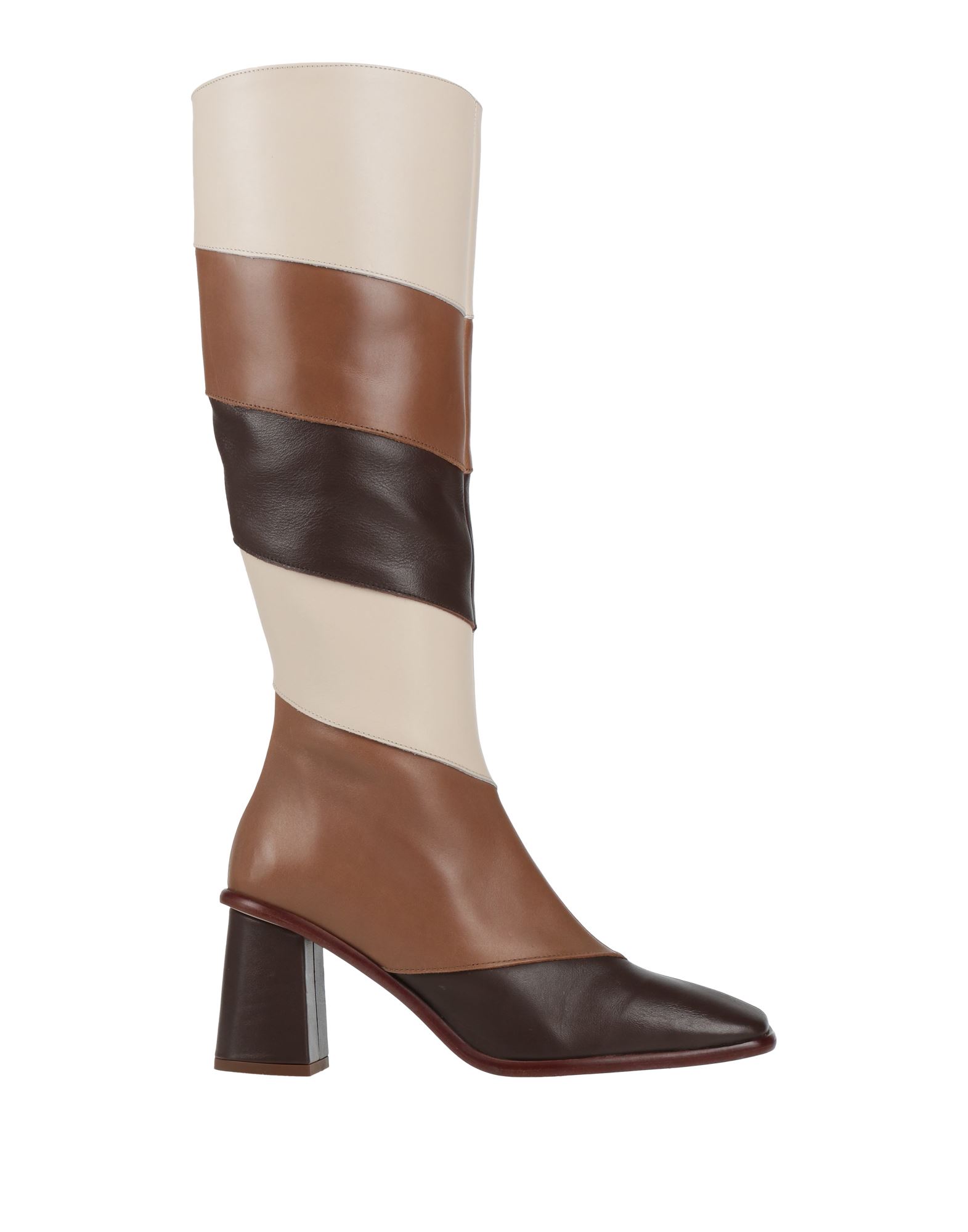 부츠, 가죽, 멀티컬러 패턴, 장식 부착 없음, 가죽 소재의 내부, 지퍼 여밈, 스퀘어 토, 스퀘어 힐, 커버드 힐, 고무 밑창, 동물성 비섬유 자재 함유. 이미지