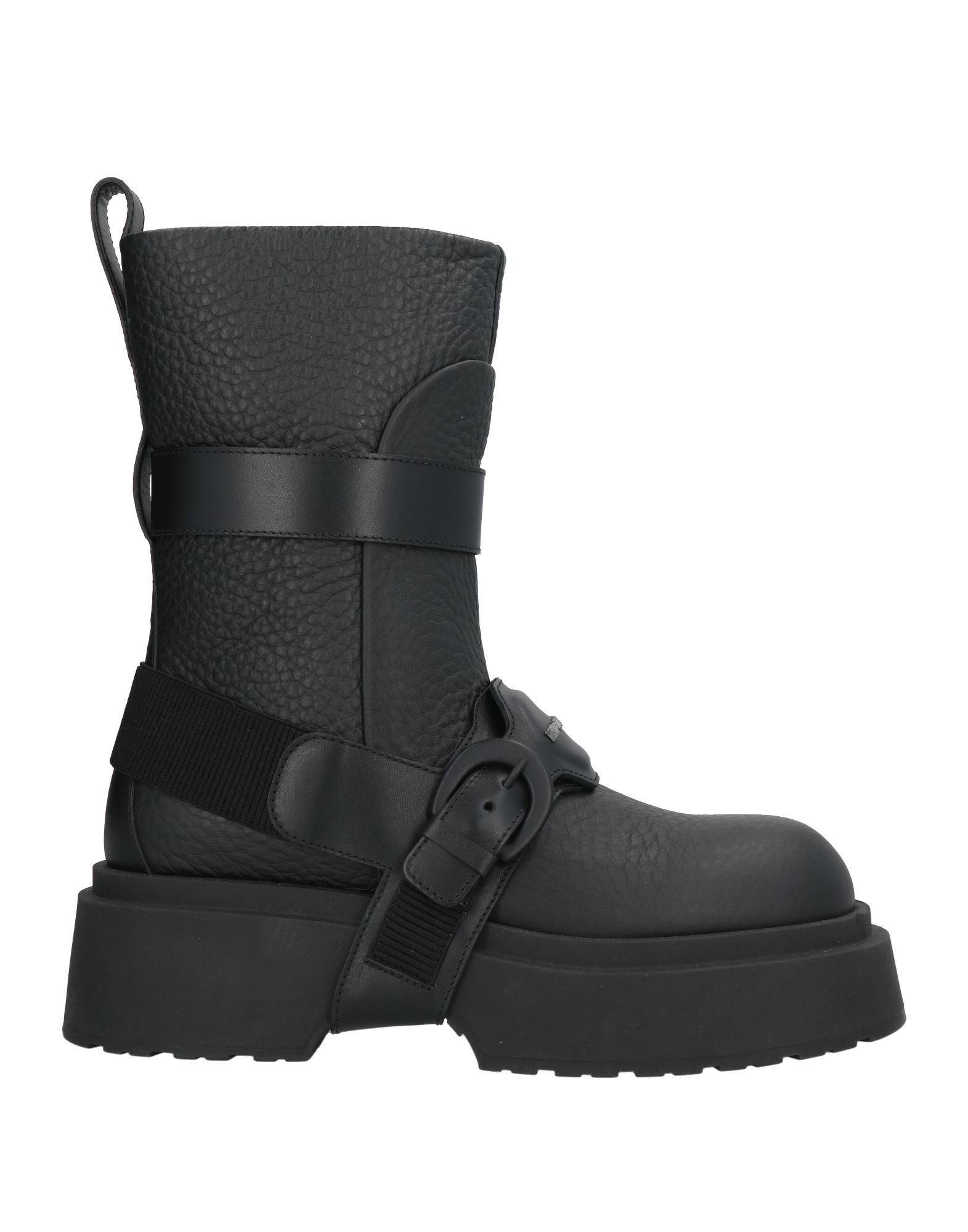 청키 부츠, 페블 효과 가죽, 장식 디테일 솔리드 컬러, 브랜드 로고, 스트랩, 가죽 소재의 내부, 지퍼 여밈, 라운드 토, 스퀘어 힐, 고무 힐, 미끄럼방지 고무 밑창, 동물성 비섬유 자재 함유. 이미지