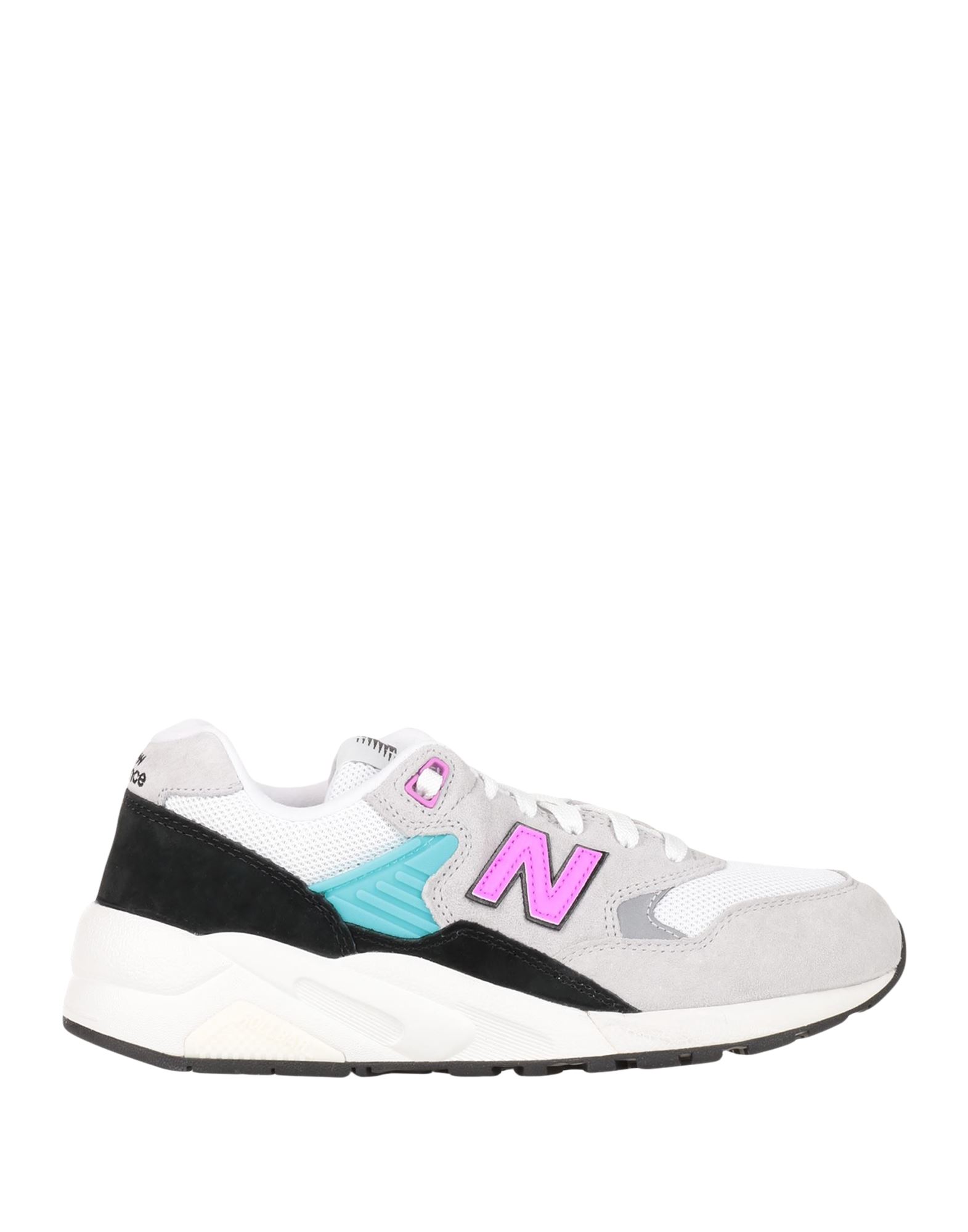 청키 스니커즈, new balance 580, 주트 솔, 테크니컬 패브릭, 멀티컬러 패턴, 브랜드 로고, 가죽 인서트, 내부 패브릭, 레이스업 여밈, 라운드 토, 고무 밑창, lifestyle, 동물성 비섬유 자재 함유. 이미지