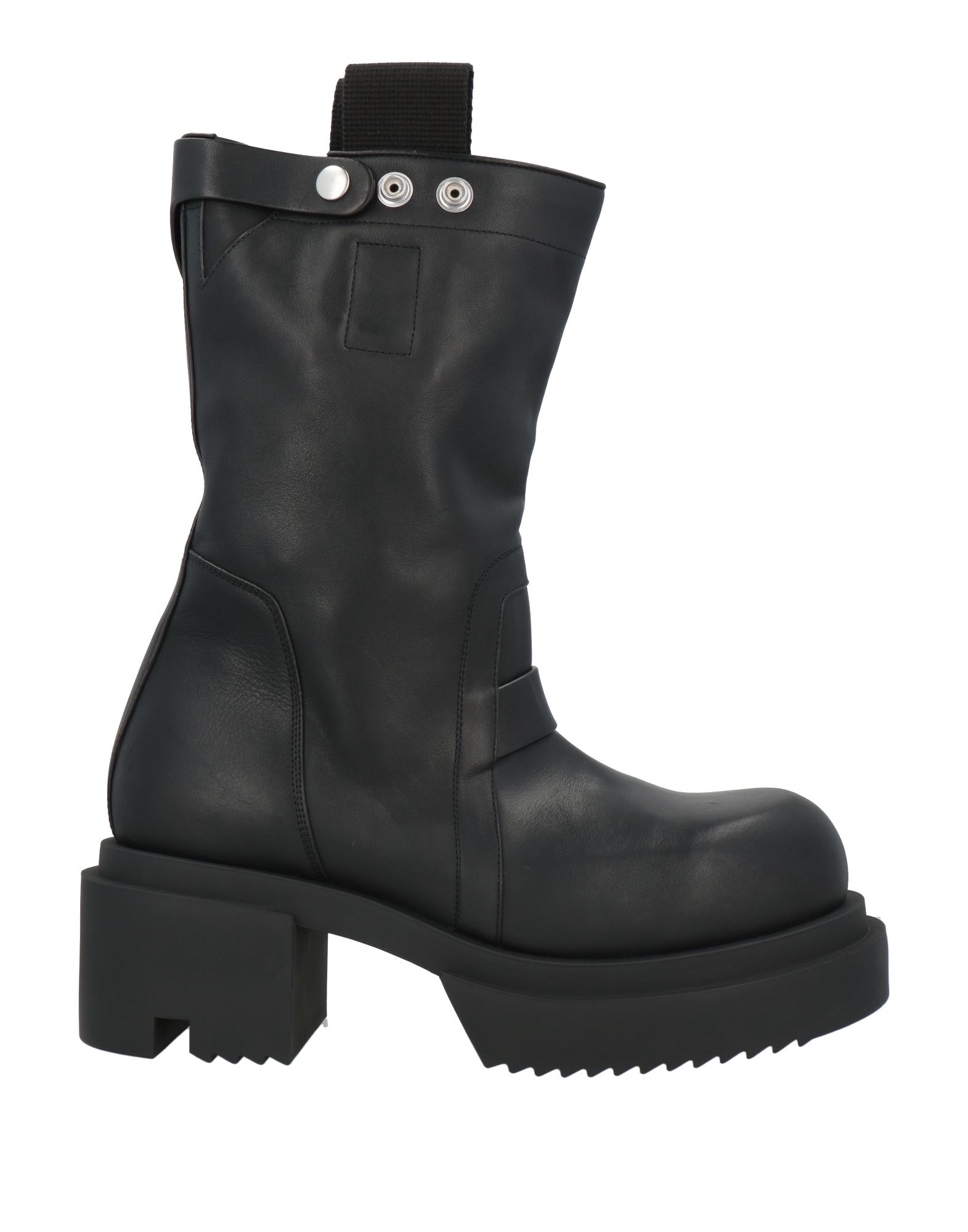 청키 부츠, 가죽, 솔리드 컬러, 장식 부착 없음, 가죽 소재의 내부, 라운드 토, 스퀘어 힐, 고무 밑창, 동물성 비섬유 자재 함유. 이미지