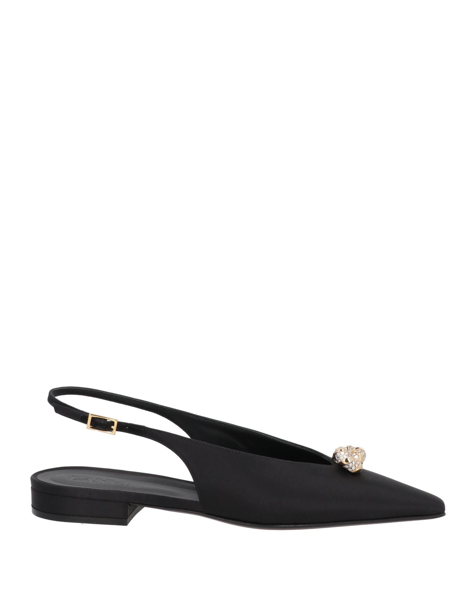 새틴, 장식 부착 없음, 솔리드 컬러, 가죽 백킹, 버클 잠금, 포인티드/테이퍼드 토, 힐 없음, 미끄럼방지 고무 밑창, 동물성 비섬유 자재 함유, 슬링백 발레리나 플랫, 스몰 핏. 이미지