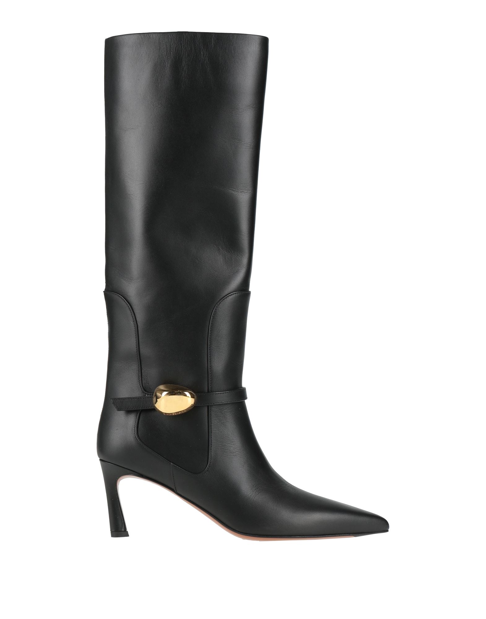 부츠, 가죽, 장식 디테일 솔리드 컬러, 브랜드 로고, 장식 효과, 가죽 소재의 내부, 포인티드/테이퍼드 토, 핀 힐, 커버드 힐, 가죽/고무 밑창, 동물성 비섬유 자재 함유. 이미지