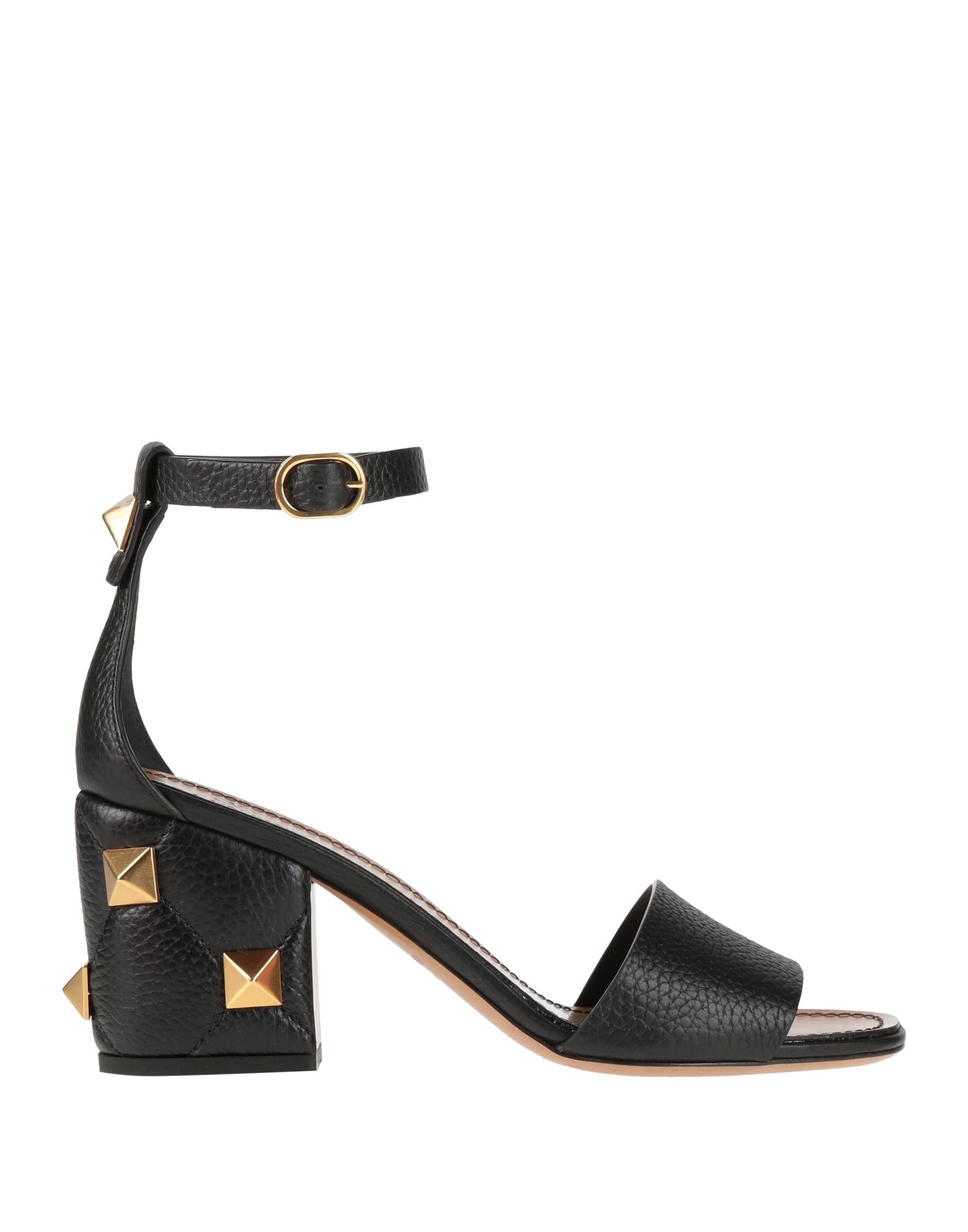 앵클 스트랩 샌들, 페블 효과 가죽, 퀼팅, 장식 디테일 솔리드 컬러, 스터드, 가죽 소재의 내부, 앵클 버클 스트랩, 라운드 토, 스퀘어 힐, 가죽 밑창, 동물성 비섬유 자재 함유. 이미지