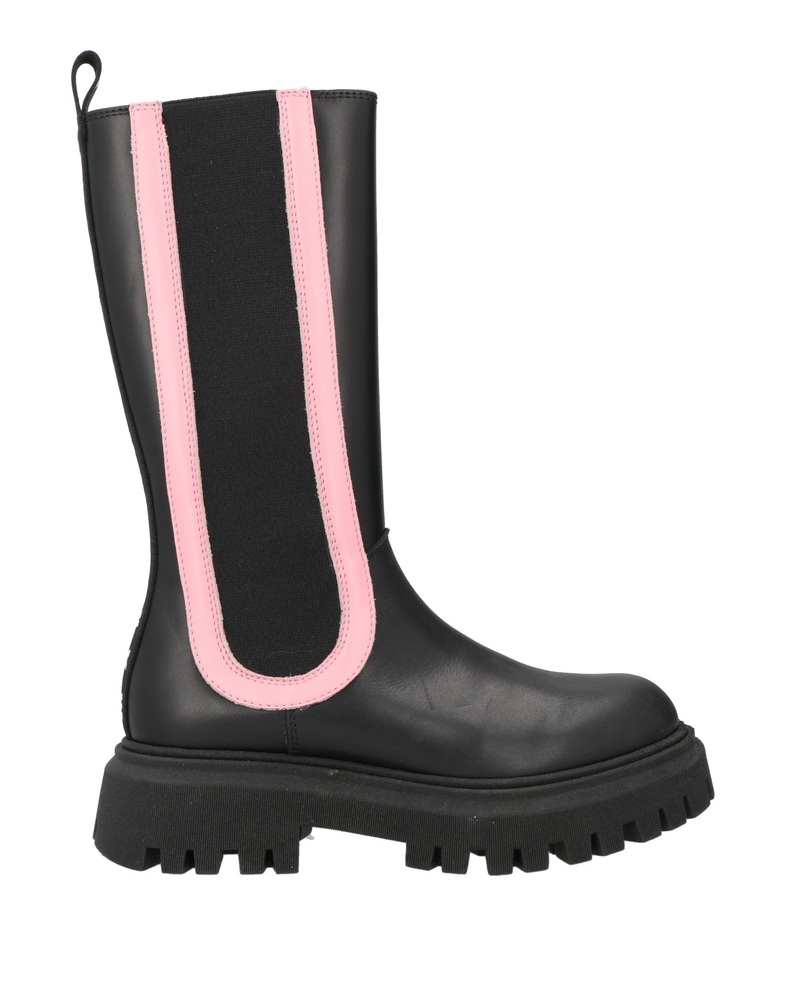 부츠, 가죽, 투톤 패턴, 브랜드 로고, 가죽 소재의 내부, 지퍼 여밈, 엘라스틱 인서트, 라운드 토, 힐 없음, 러그솔, 동물성 비섬유 자재 함유. 이미지