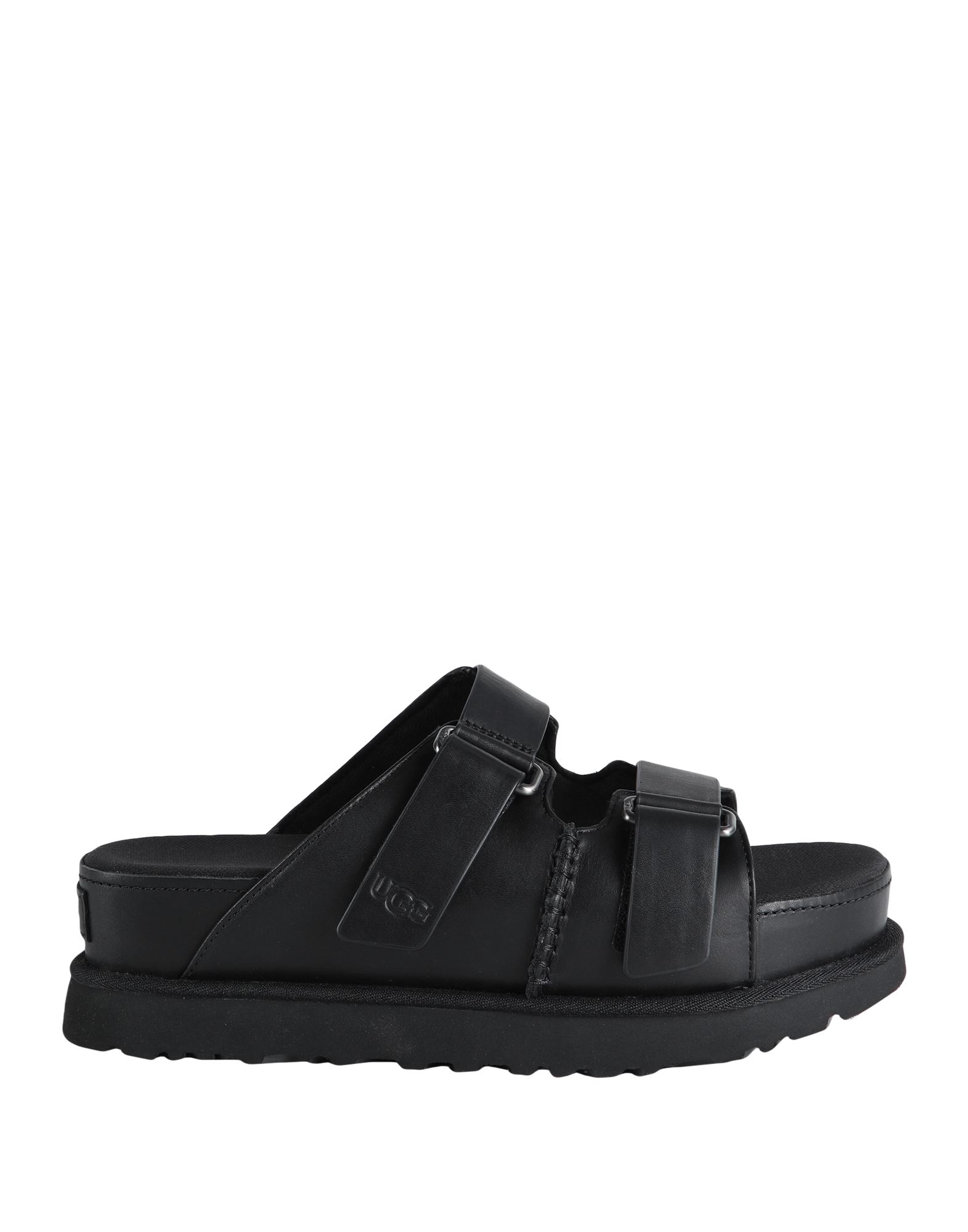 가죽, 브랜드 로고, 솔리드 컬러, 안감있음, 벨크로 여밈, 라운드 토, 힐 없음, 미끄럼방지 고무 밑창, 동물성 비섬유 자재 함유, 샌들. 이미지