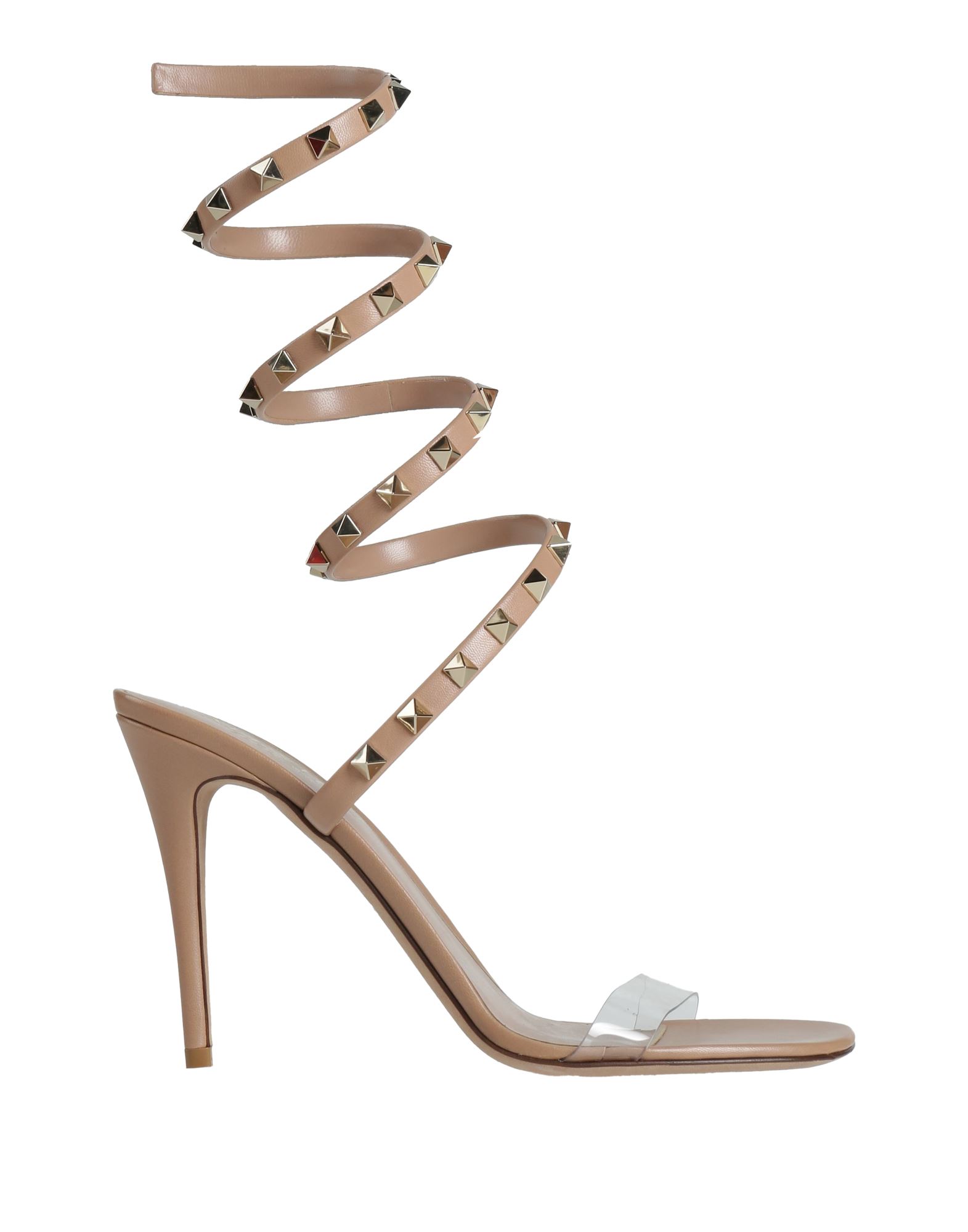 가죽, 스터드, 투톤 패턴, 가죽 소재의 내부, 라운드 토, 스틸레토 힐, 가죽 밑창, 동물성 비섬유 자재 함유, 레이스업 샌들. 이미지