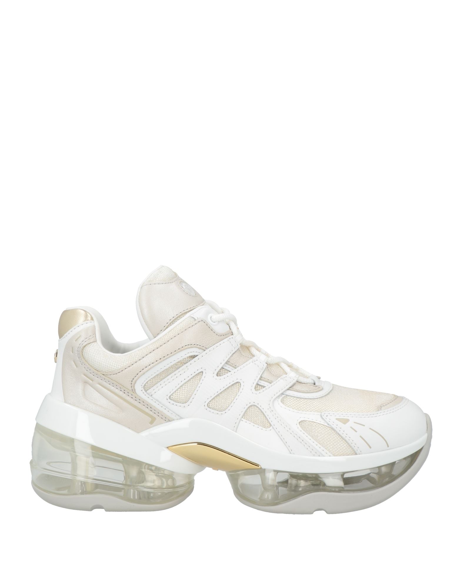 가죽, 테크니컬 패브릭, 라메, 메탈릭 효과, 브랜드 로고, 투톤 패턴, 내부 테크니컬 패브릭, 레이스업 여밈, 라운드 토, 웨지 힐, 미끄럼방지 고무 밑창, 동물성 비섬유 자재 함유, 청키 스니커즈. 이미지