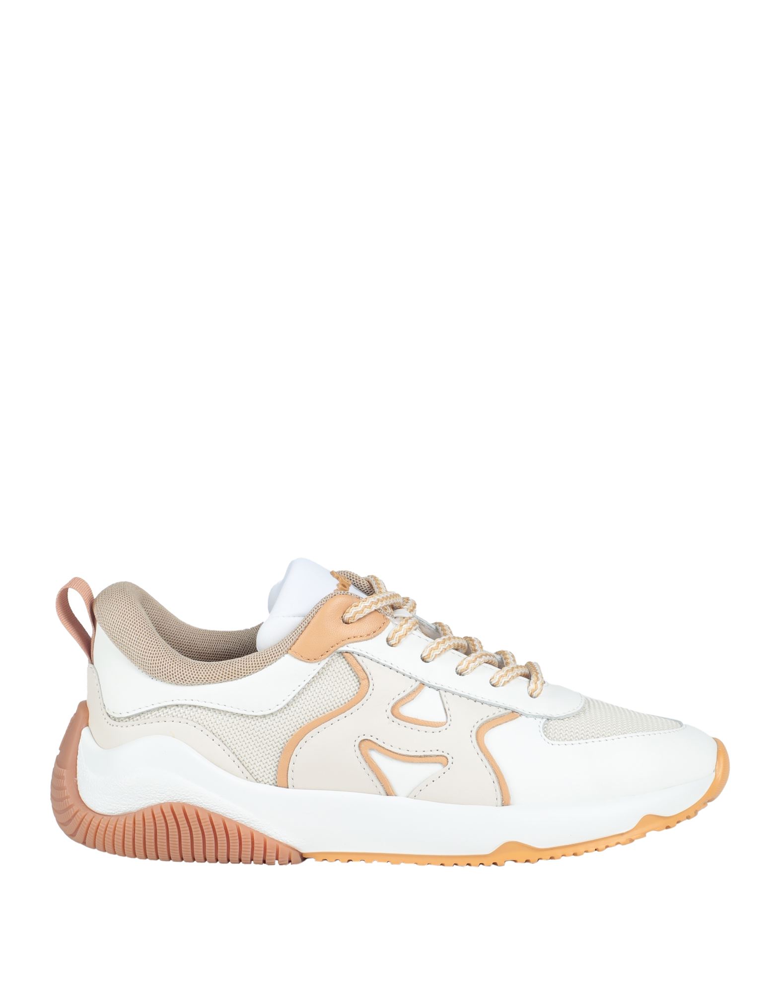 가죽, 테크니컬 패브릭, 브랜드 로고, 투톤 패턴, 가죽 소재의 내부, 레이스업 여밈, 라운드 토, 힐 없음, 고무 밑창, 동물성 비섬유 자재 함유, 로우탑 스니커즈 & 스포츠 슈즈. 이미지