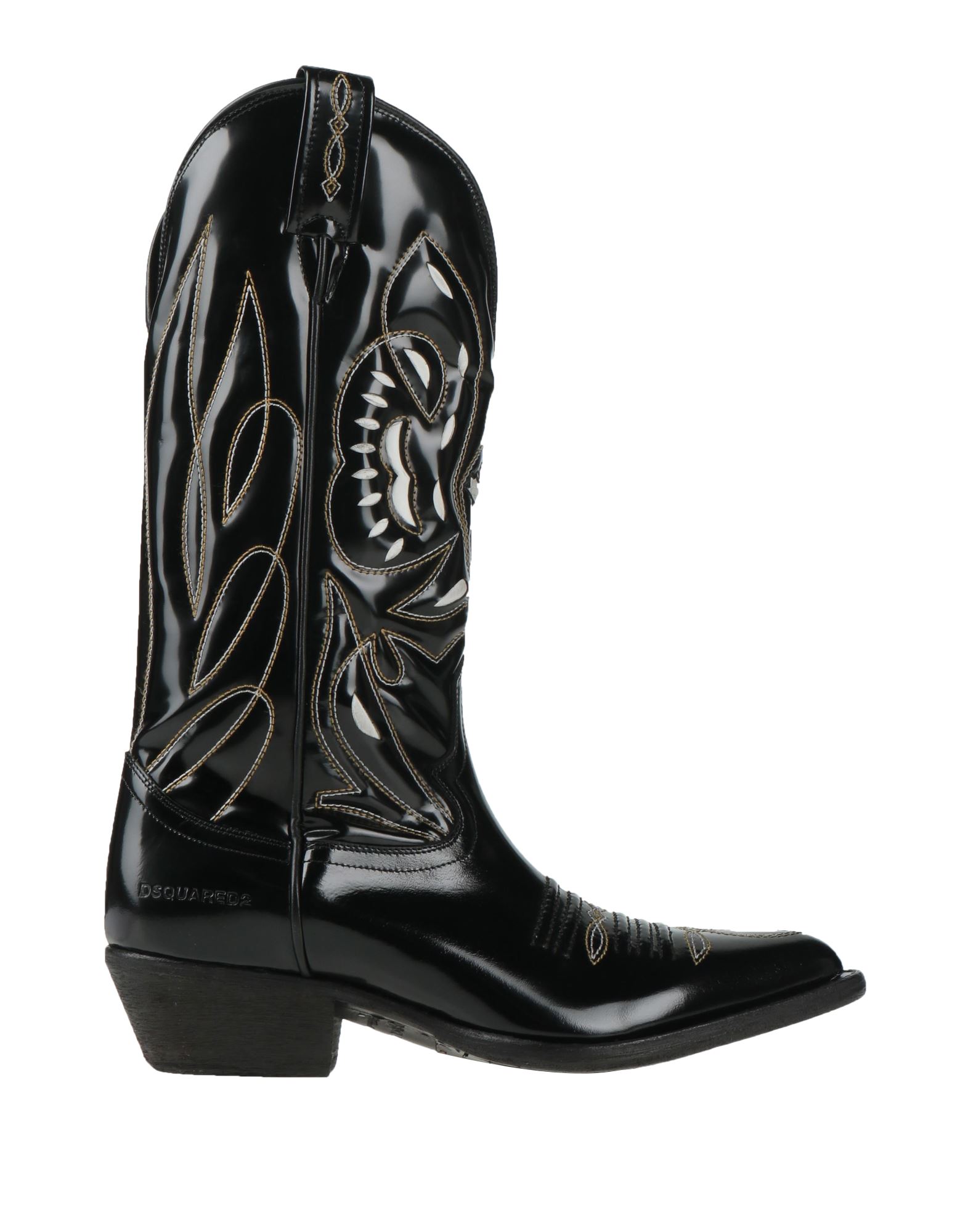 웨스턴 부츠, 유광 가죽, 멀티컬러 패턴, 자수 장식, 브랜드 로고, 가죽 소재의 내부, 포인티드/테이퍼드 토, 쿠반 힐, 가죽 밑창, 동물성 비섬유 자재 함유. 이미지