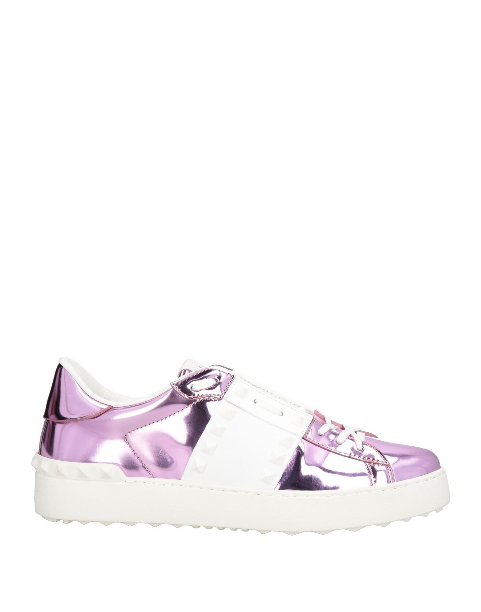 로우탑 스니커즈 & 스포츠 슈즈, 가죽, 메탈릭 효과, 투톤 패턴, 브랜드 로고, 스터드, 가죽 소재의 내부, 레이스업 여밈, 라운드 토, 고무 밑창, 동물성 비섬유 자재 함유. 이미지