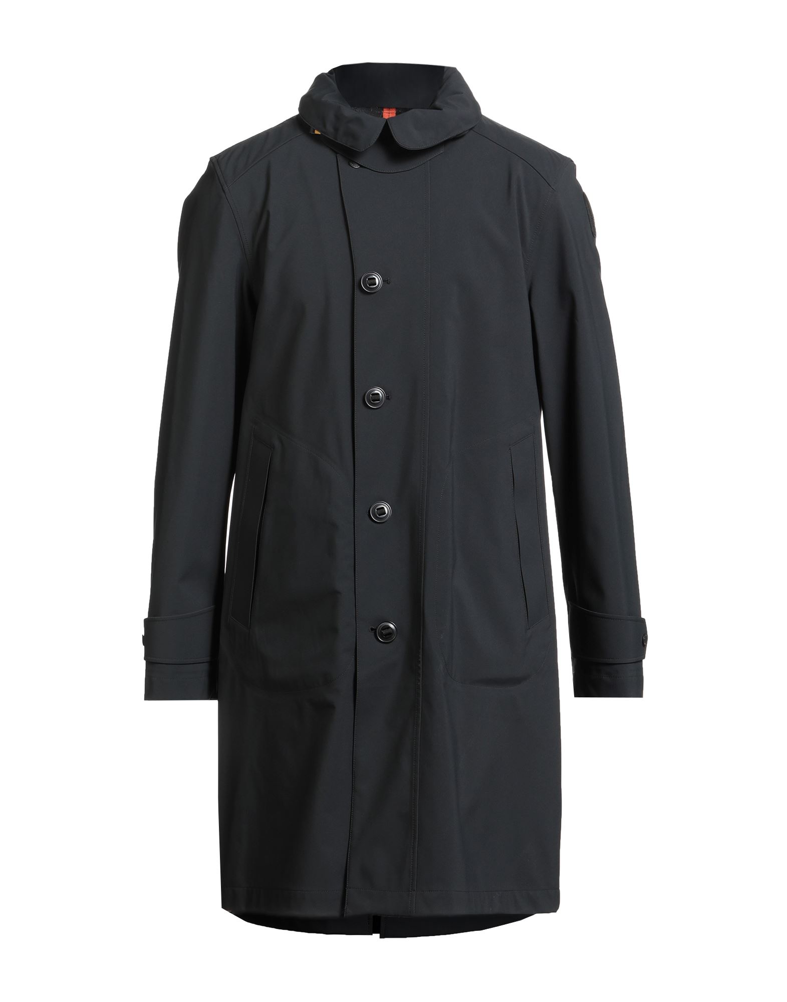 파카, 테크니컬 패브릭, 브랜드 로고, 솔리드 컬러, 목 부분의 분리 가능한 후드, 롱 슬리브, 안감없음, 버튼 여밈, 슬릿 포켓, 내부 포켓, 세탁기로 세탁, 표백 금지, 건조기 사용불가, 다림질 금지. 이미지