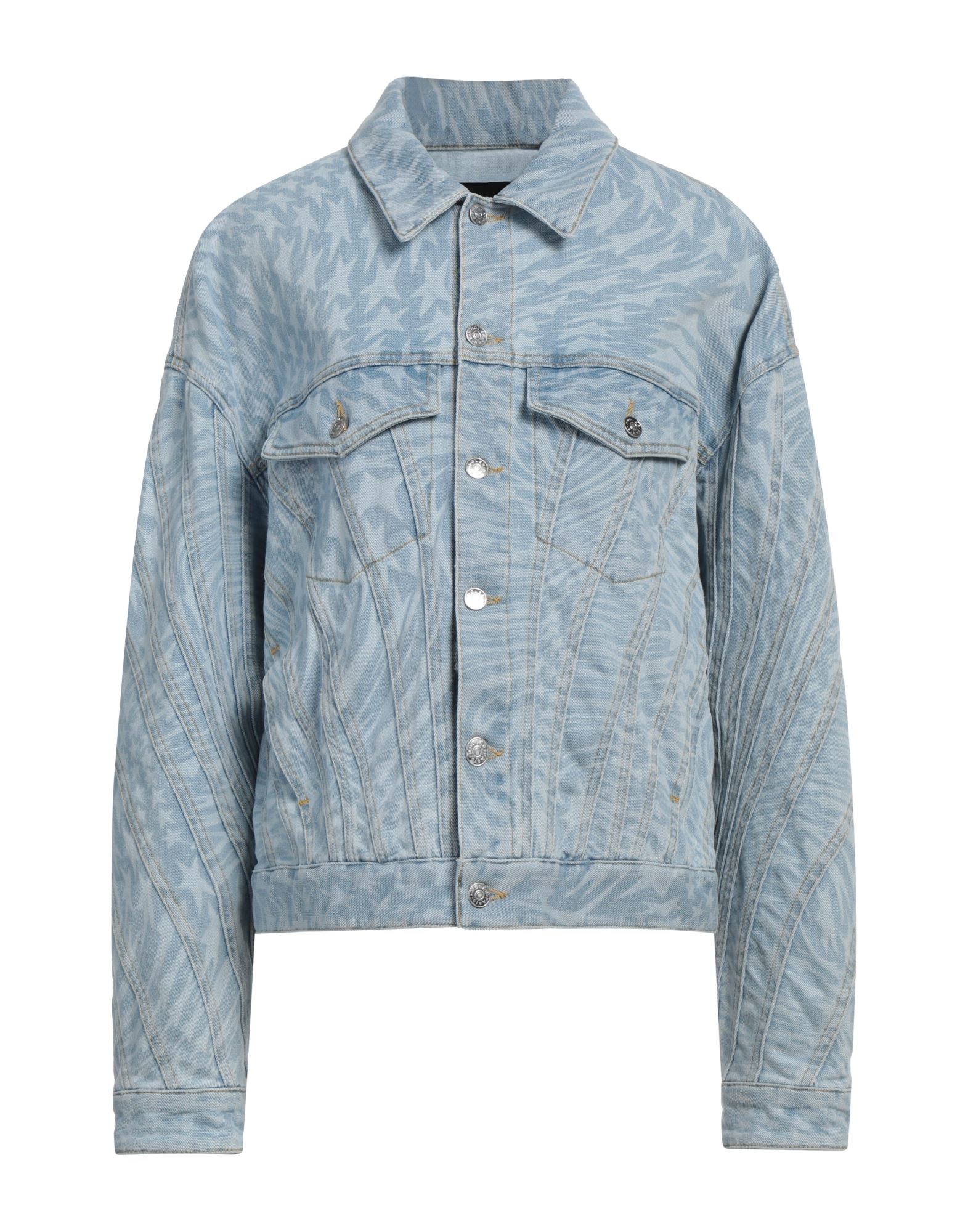 데님 트러커 자켓, 데님, 브랜드 로고, 투톤 패턴, 라이트 워싱, 클래식 칼라, 롱 슬리브, 안감없음, 버튼 여밈, 포켓 2개, 드라이클리닝, 표백 금지, 건조기 사용불가. 이미지