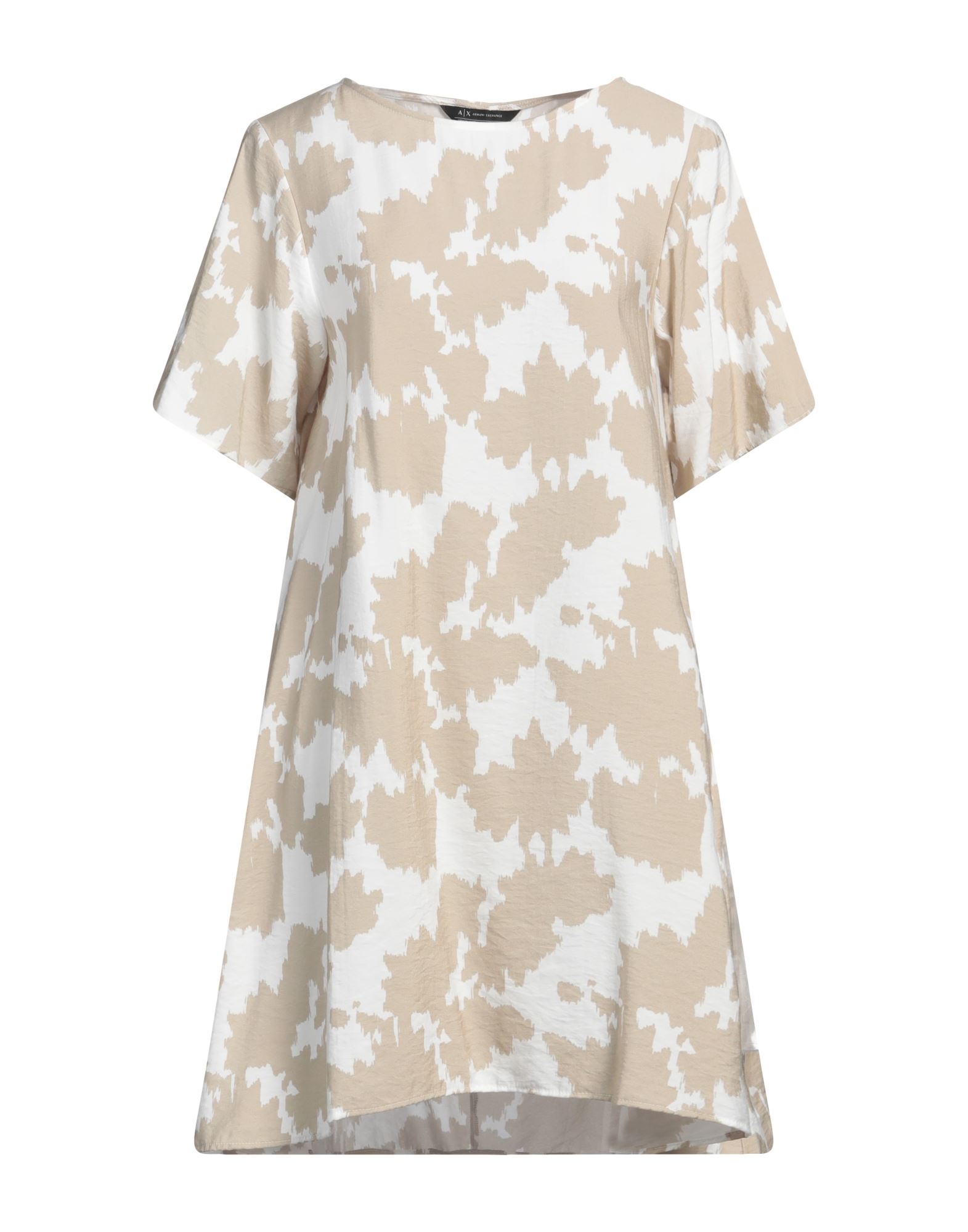 우븐, 장식 부착 없음, 투톤 패턴, 크루넥, 쇼트 슬리브, 안감없음, 포켓 없음, 플레어 드레스. 이미지