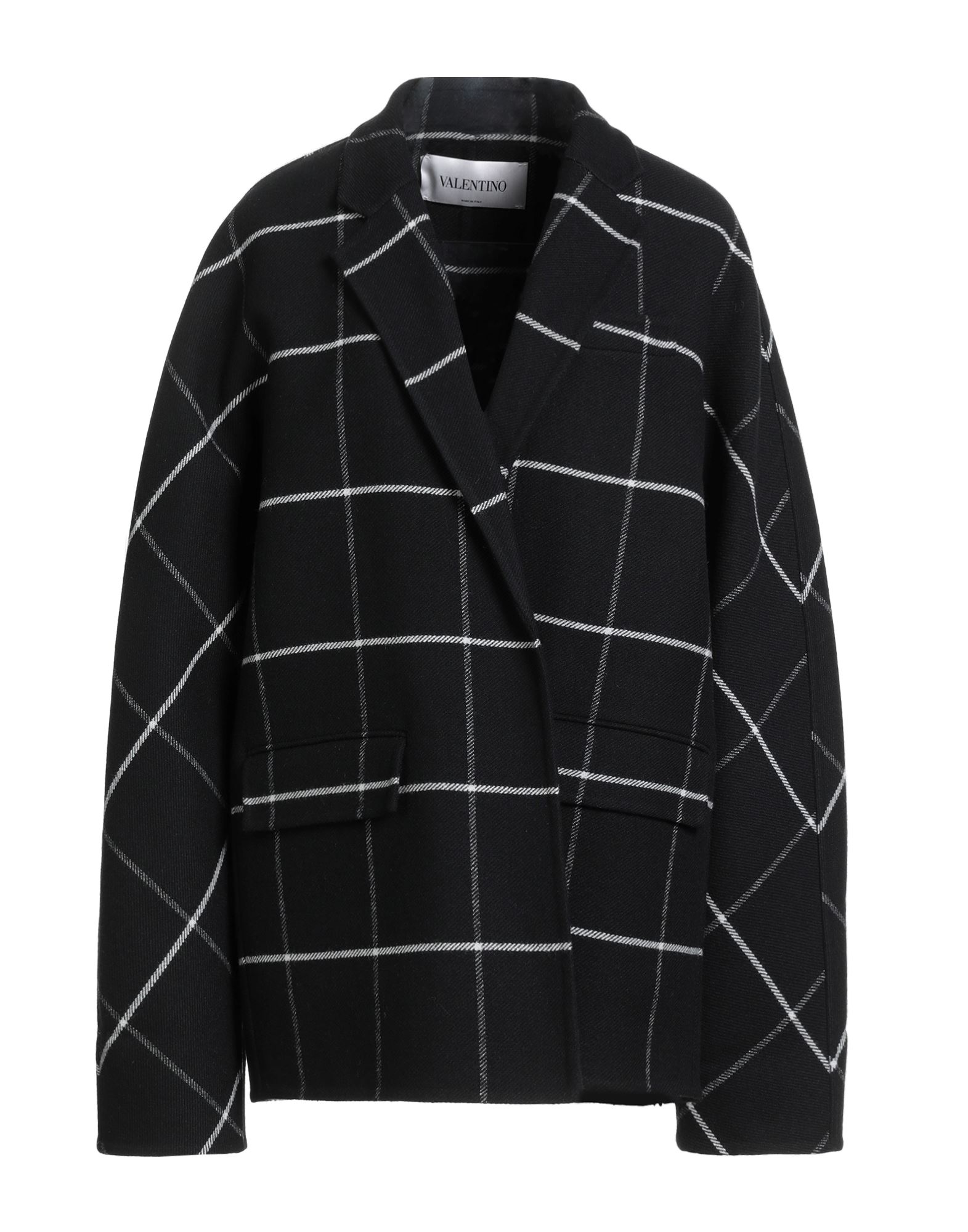 싱글 브레스티드 코트, 플란넬, 장식 부착 없음, 체크, 라펠, 롱 슬리브, 안감없음, 플랩 포켓, 드라이클리닝, 표백 금지, 건조기 사용불가. 이미지