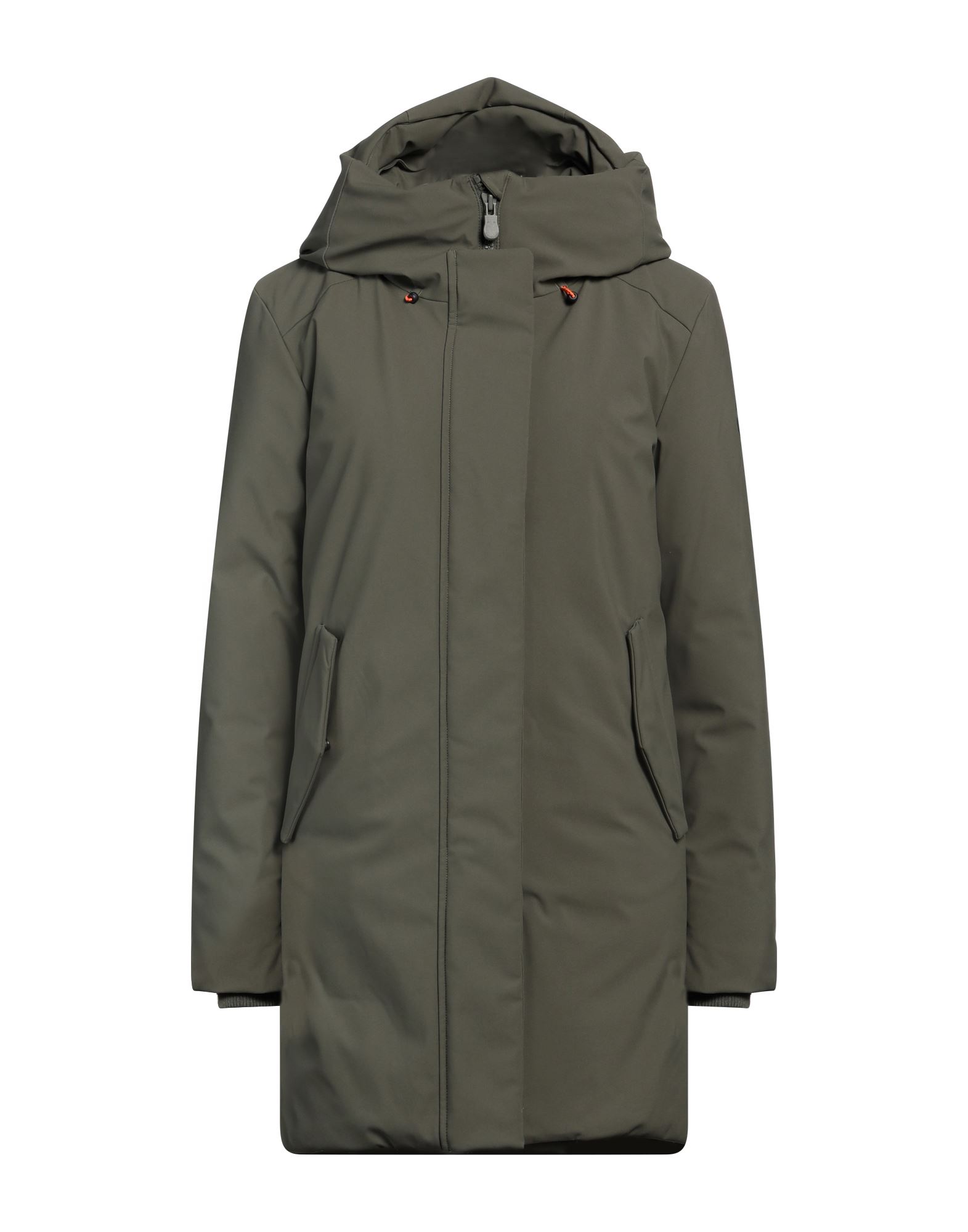 테크니컬 패브릭, 발수 소재, 브랜드 로고, 솔리드 컬러, 후드, 싱글브레스티드, 롱 슬리브, 리브 조직 커프스, 내부 패딩, 지퍼 클로저, 스냅버튼, 멀티 포켓, 스냅버튼 포켓, 파카. 이미지