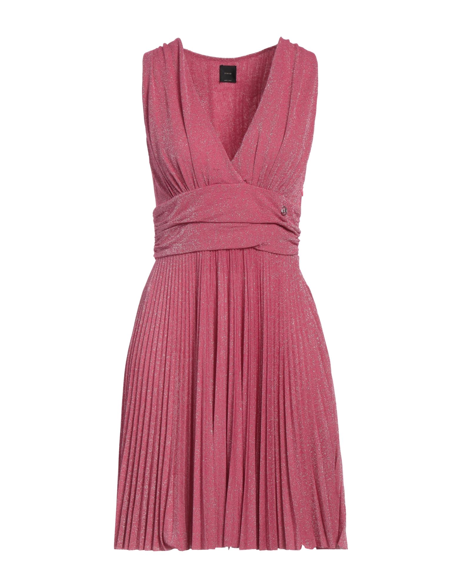 저지, 라메, 브랜드 로고, 주름 가공, 솔리드 컬러, 딥 네크라인, 슬리브리스, 안감없음, 지퍼 여밈, 포켓 없음, 스트레치, 손세탁 또는 드라이클리닝, 건조기 사용불가, 표백 금지, 플리츠 드레스. 이미지