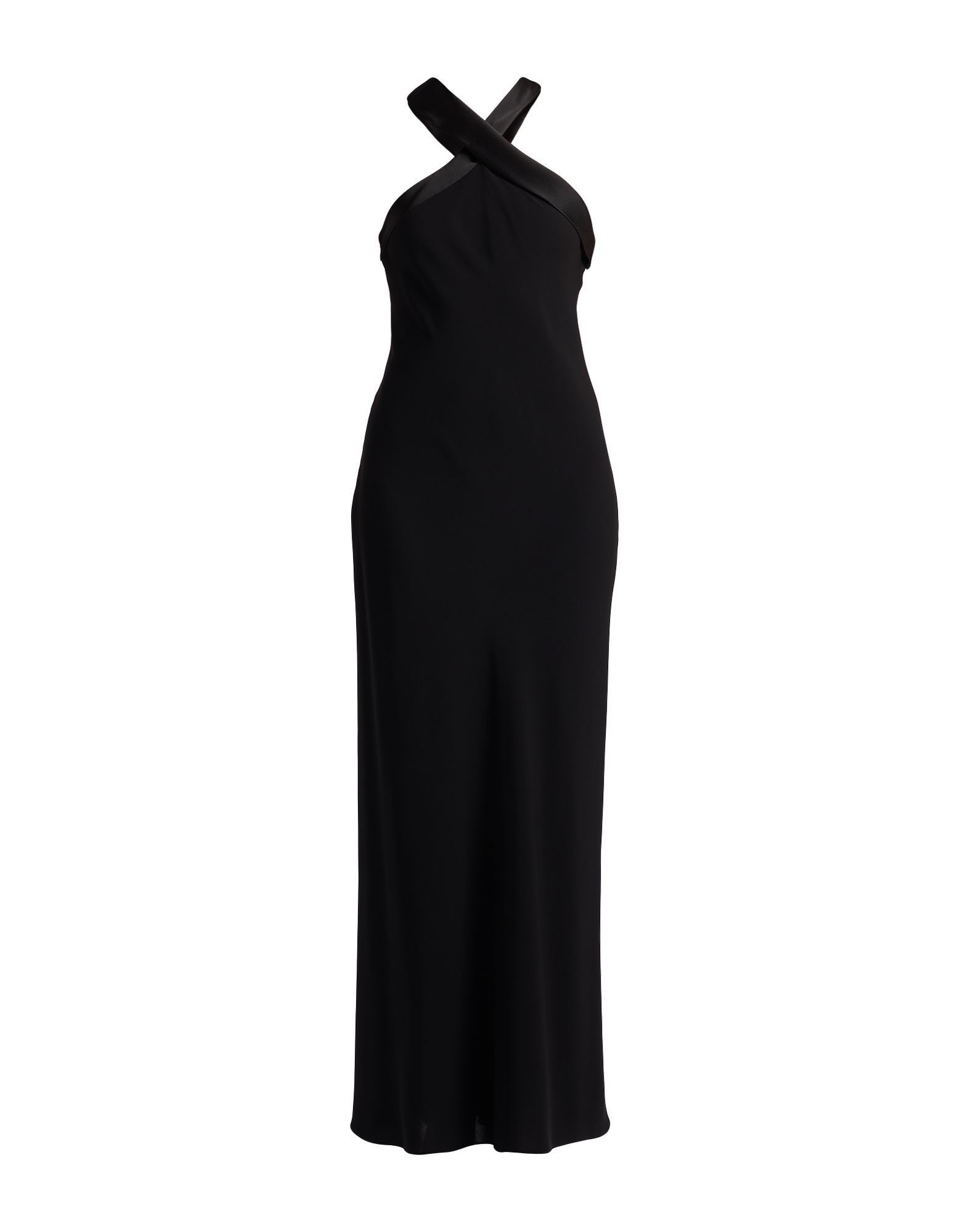 원피스 & 드레스, 크레이프, 솔리드 컬러, 새틴 트리밍, 홀터넥, 슬리브리스, 안감있음, 지퍼 여밈, 후크 여밈, 드라이클리닝, 표백 금지, 건조기 사용불가, 스타일과 우아함 그리고 화려함이 어우러진 멋진 파티 룩을 연출해줄 피스. 이미지