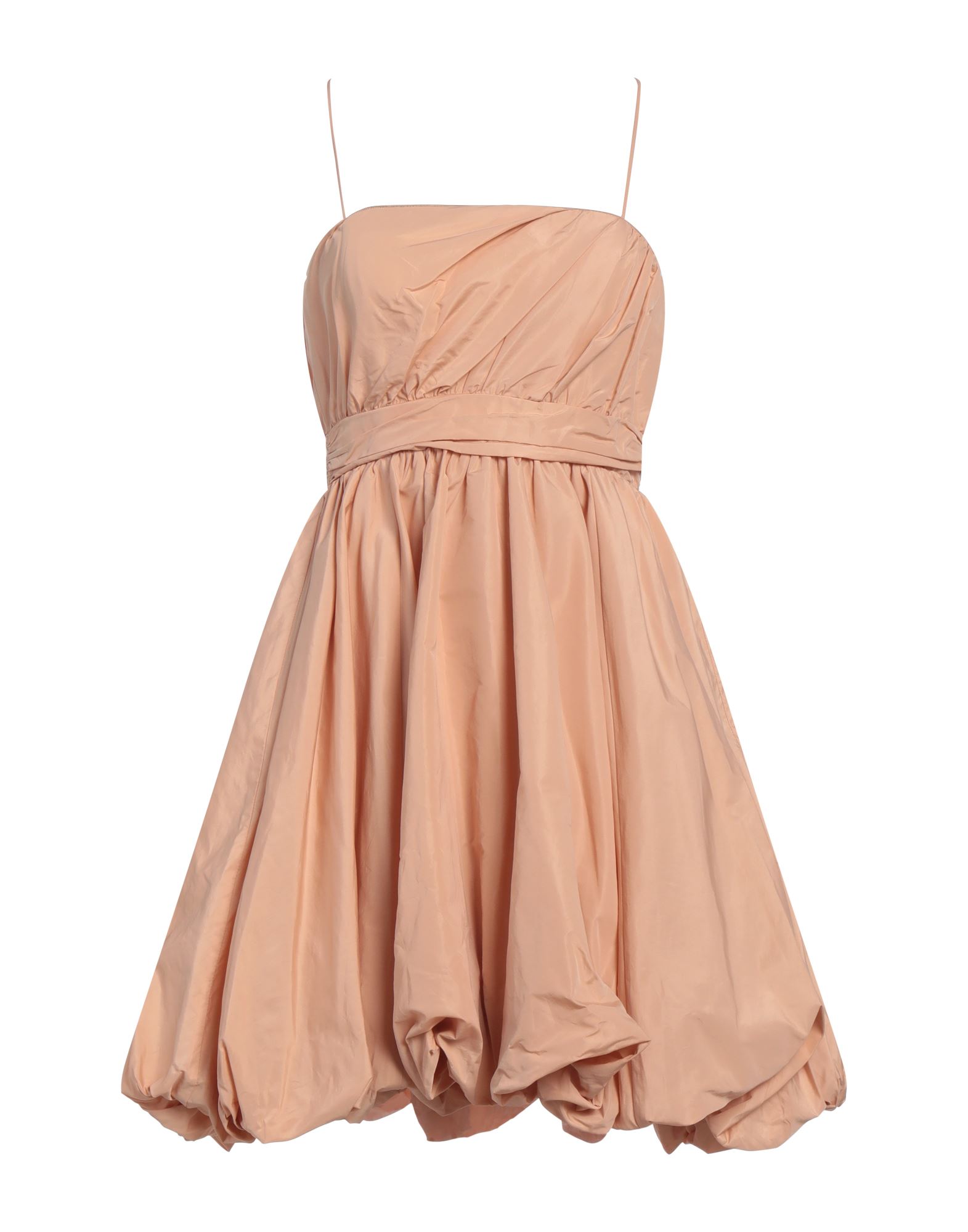 벌룬 드레스, 타프타, 개더 디테일, 솔리드 컬러, 스퀘어 네크라인, 슬리브리스, 안감있음, 포켓 없음, 드라이클리닝, 표백 금지, 건조기 사용불가. 이미지